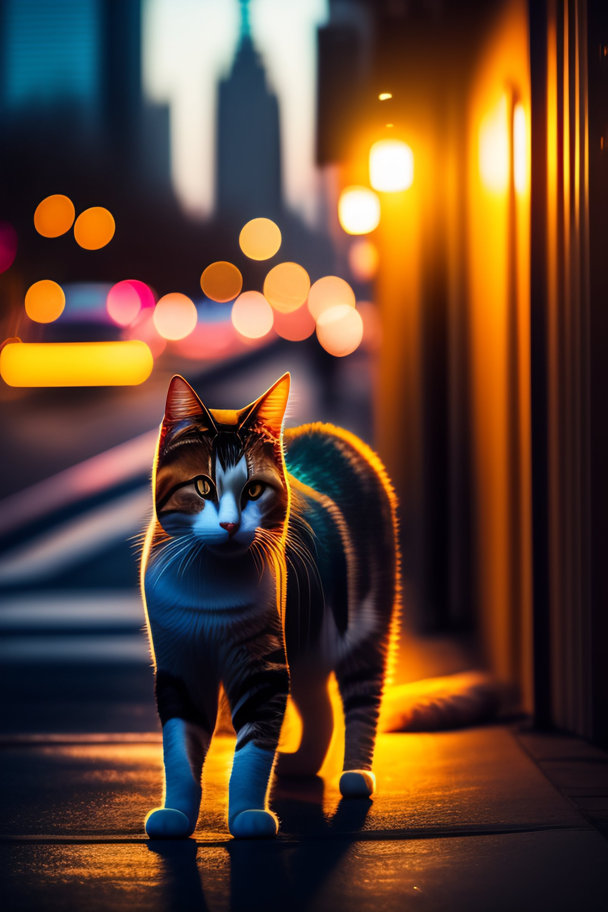 Lexica Female cat shows off her body in Brooklyn at night. 8к