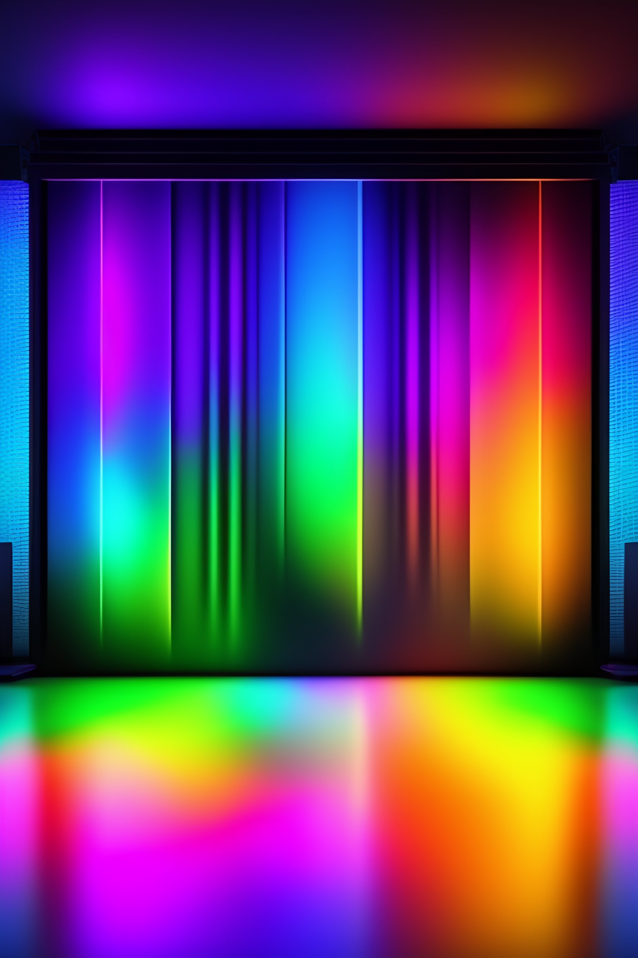 Lexica - A stage with digital screen, colourful lighting, floor ...