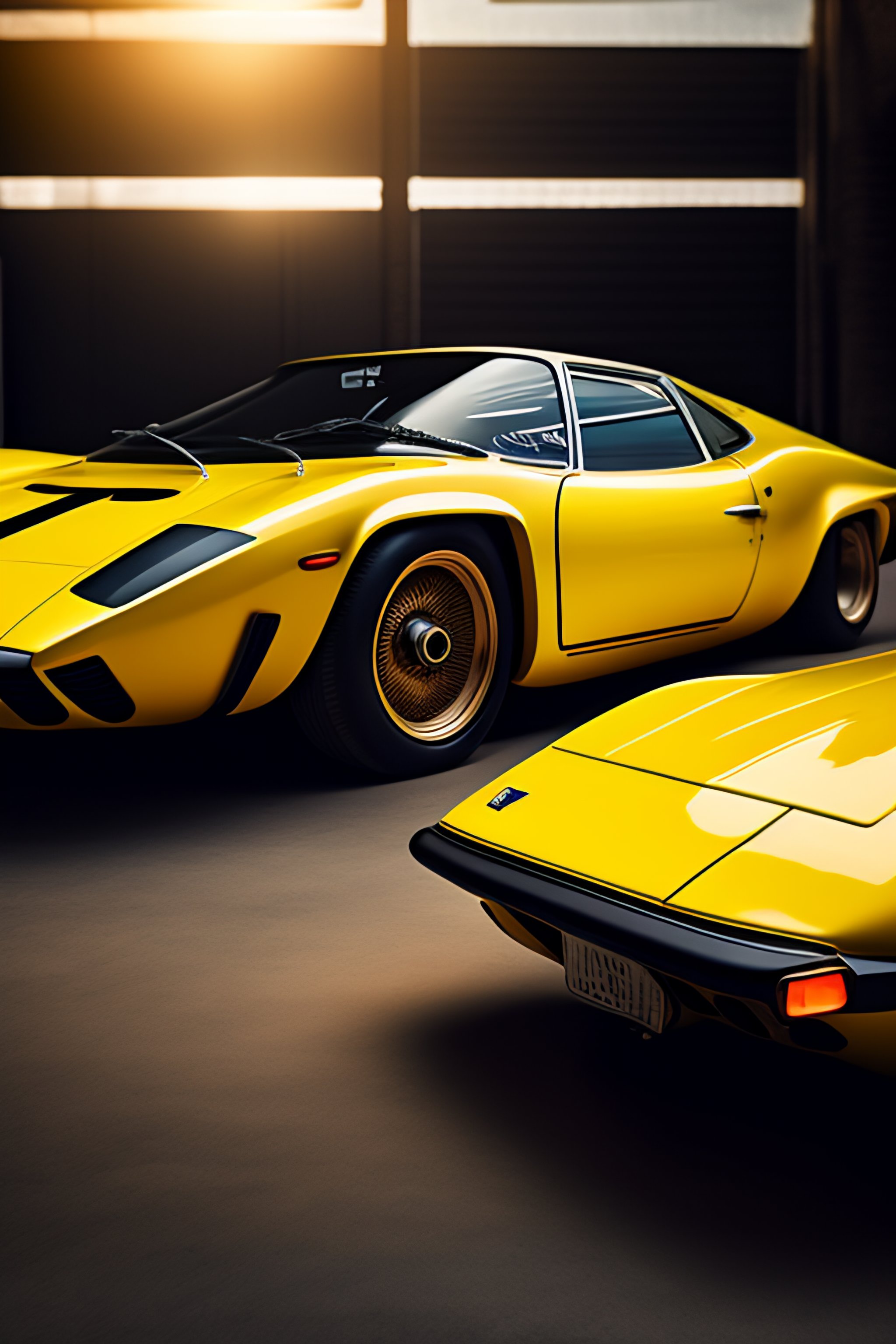 Lexica - Hyperrealistic, Lamborghini , central, yellow , 8k, vintage,  italian,