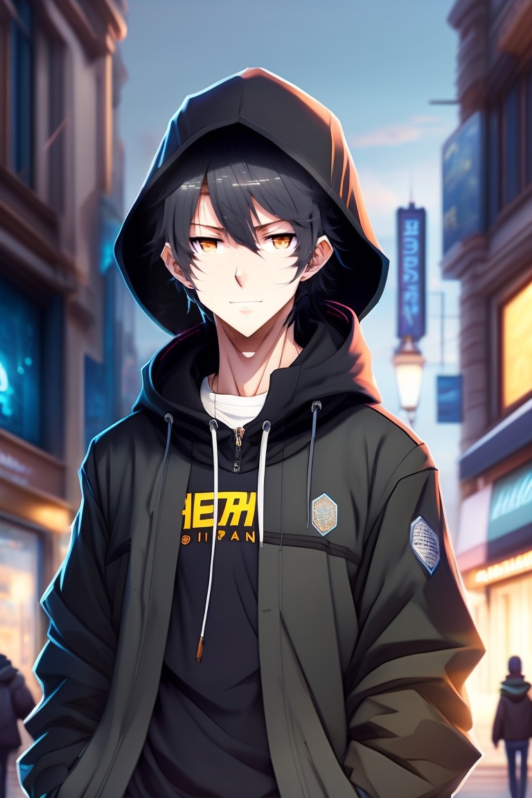 Lexica - Anime style, Anime boy with Black messy hairs, black hoodie ...
