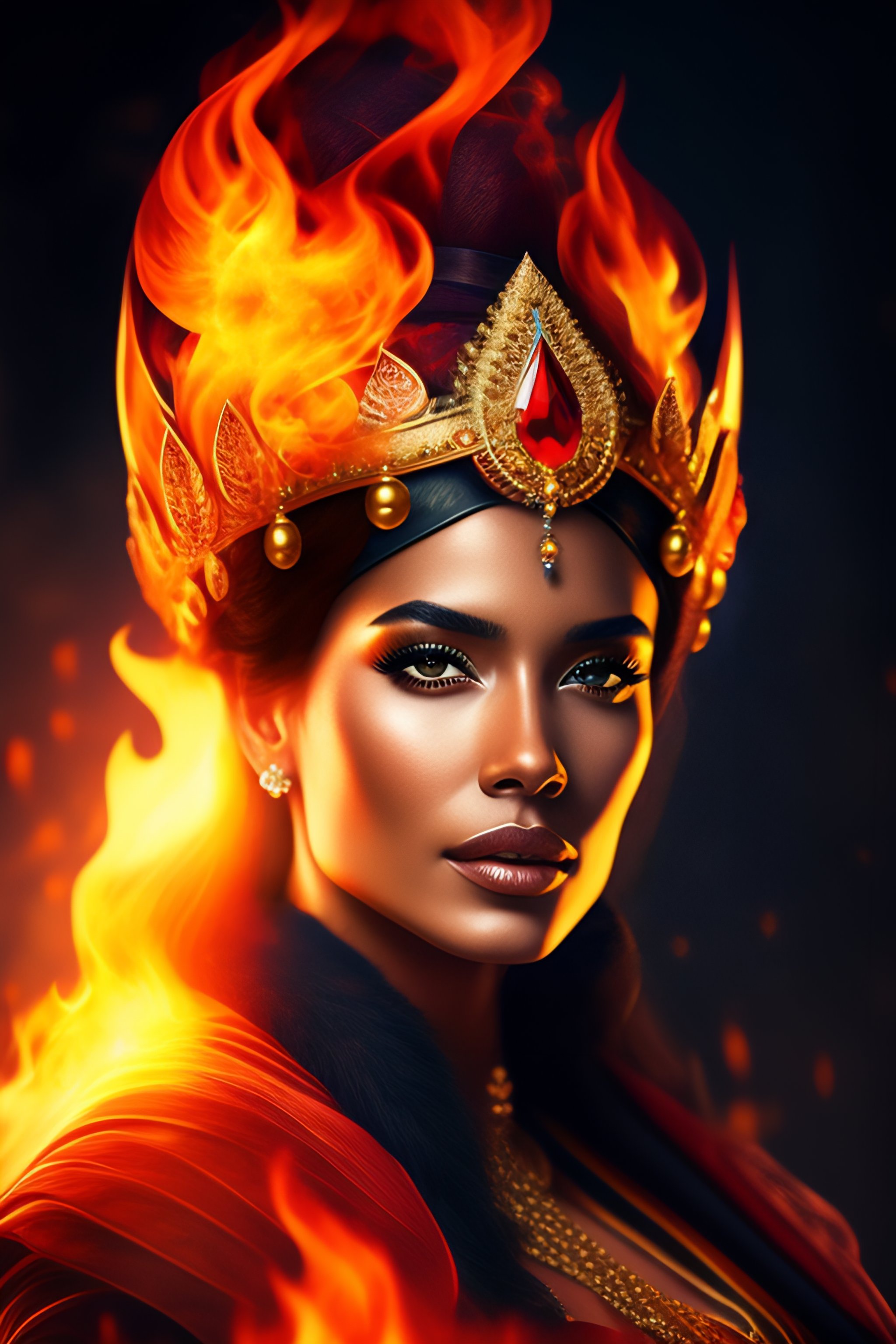 lexica-queen-of-fire-character-crown-made-of-flames-photorealistic