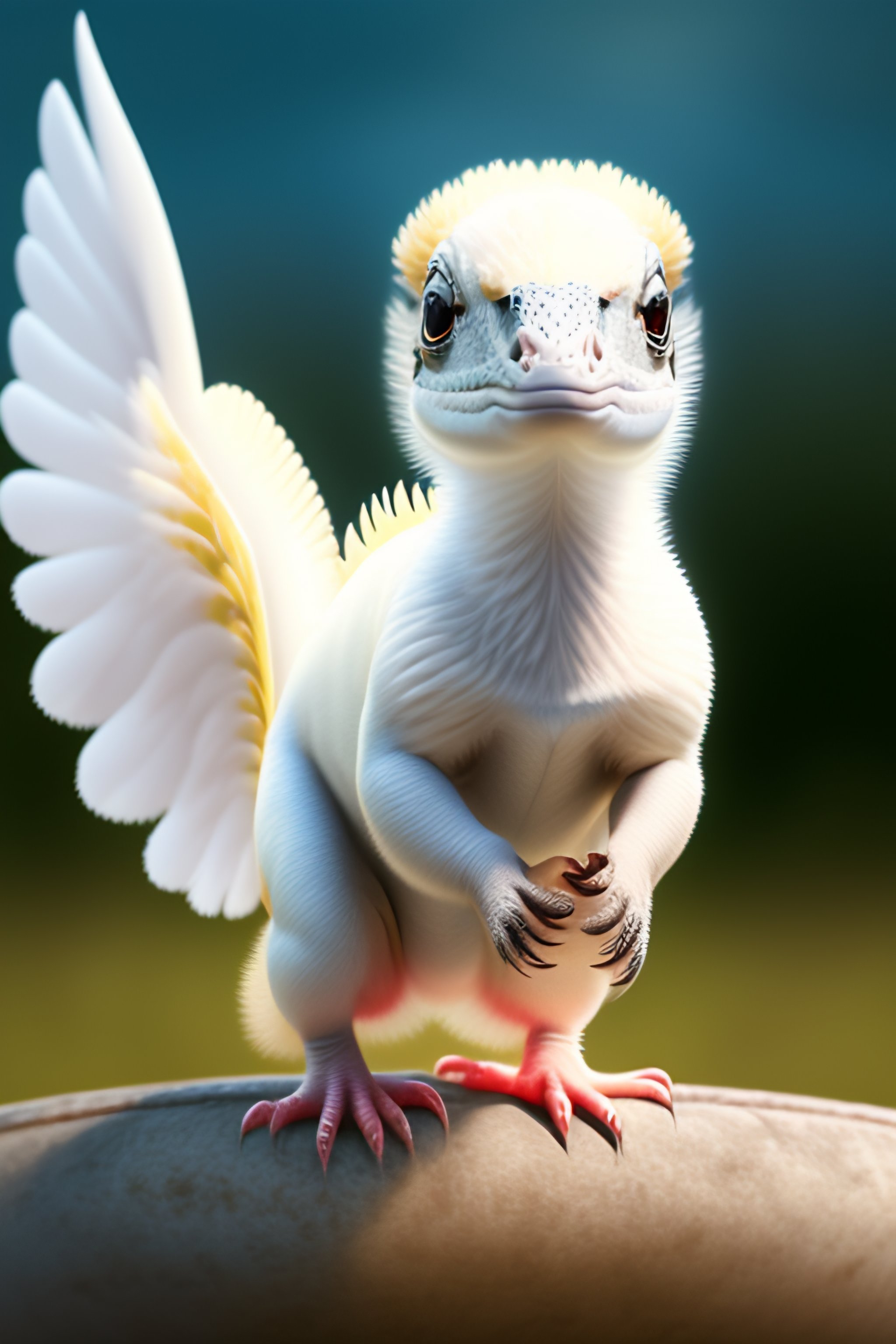 Lexica - White baby velociraptor with wings and with fur
