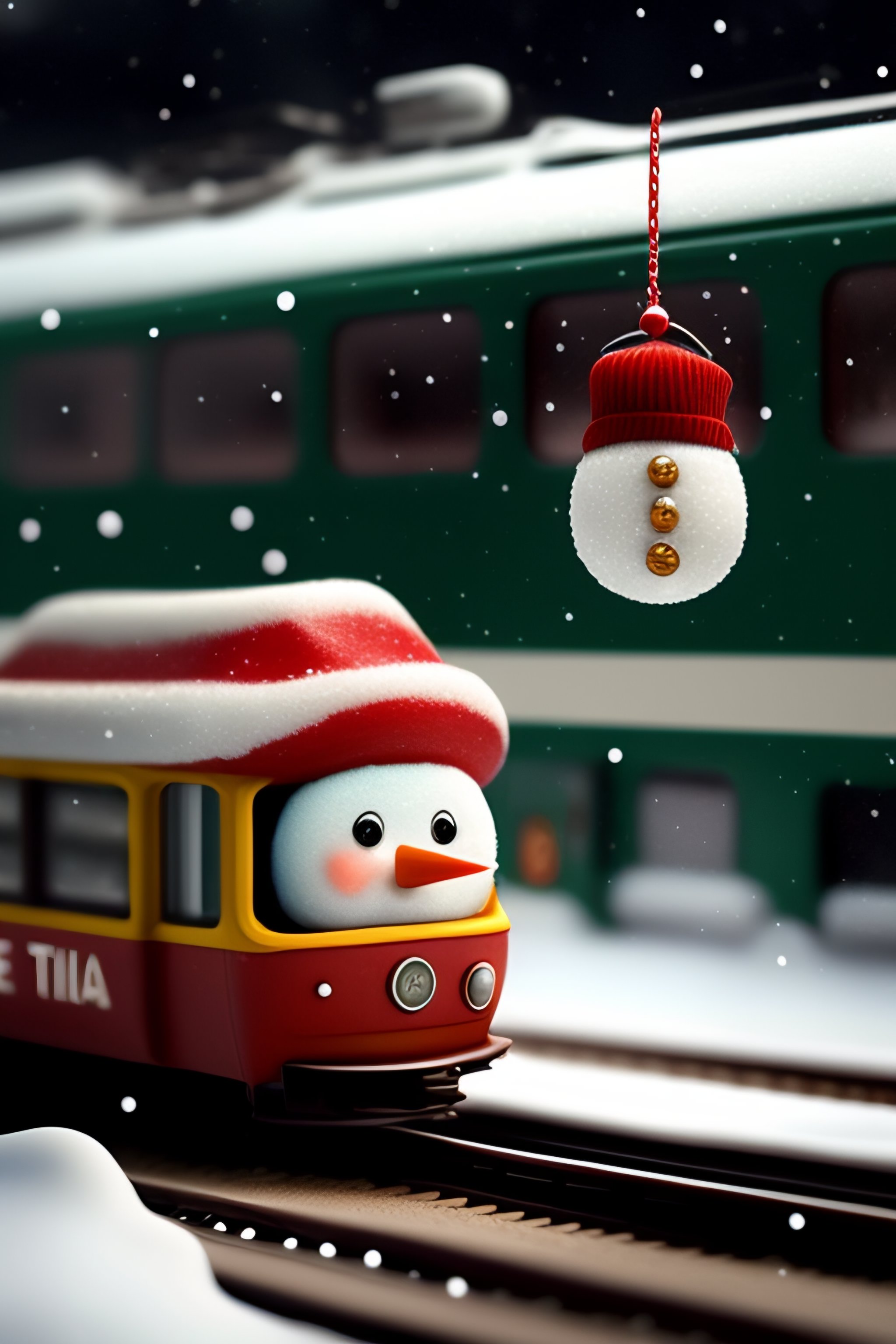 Lexica - A Christmas snowman holds a train ticket