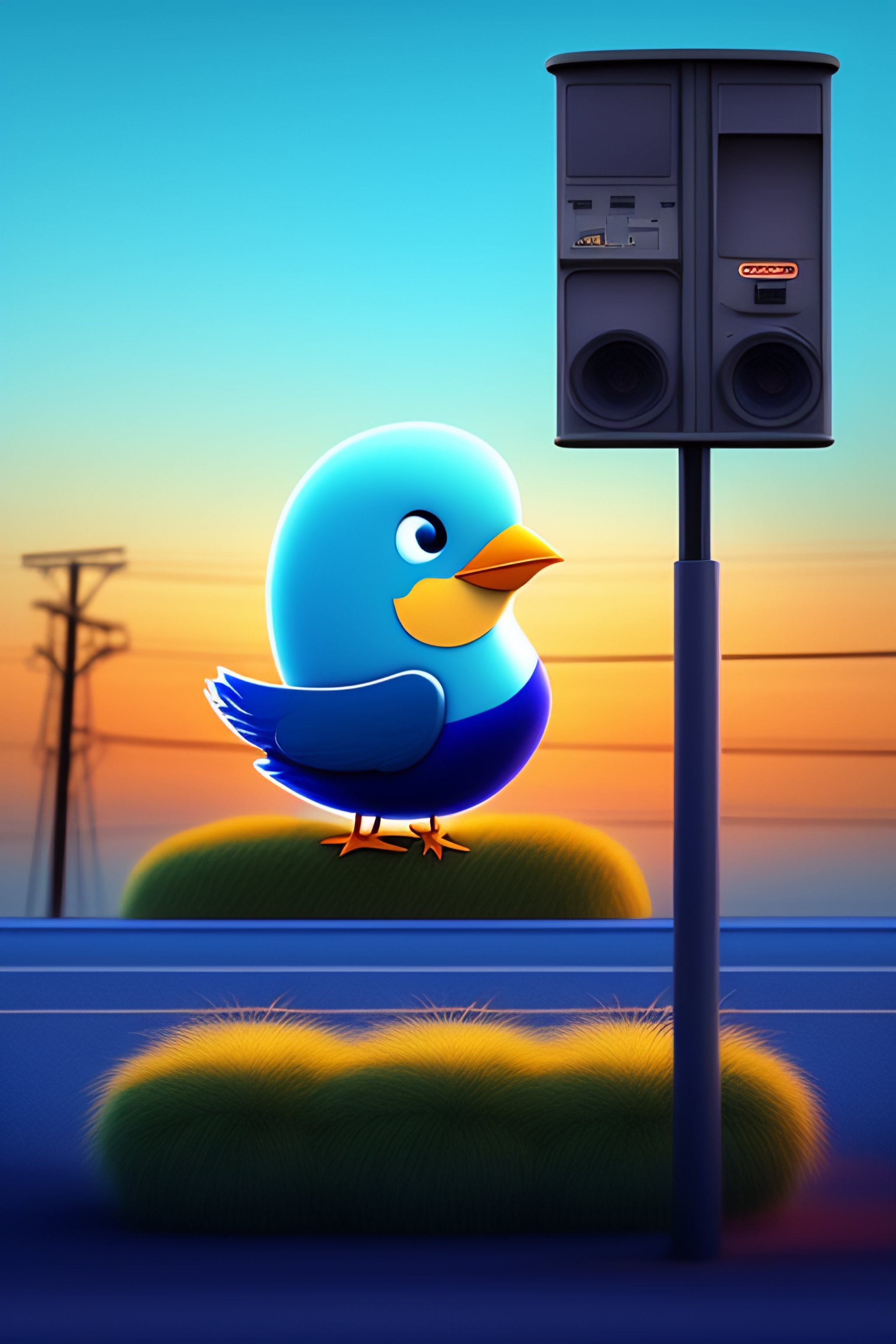 Lexica - Image of twitter bird as a cartoon, sitting other telephone ...