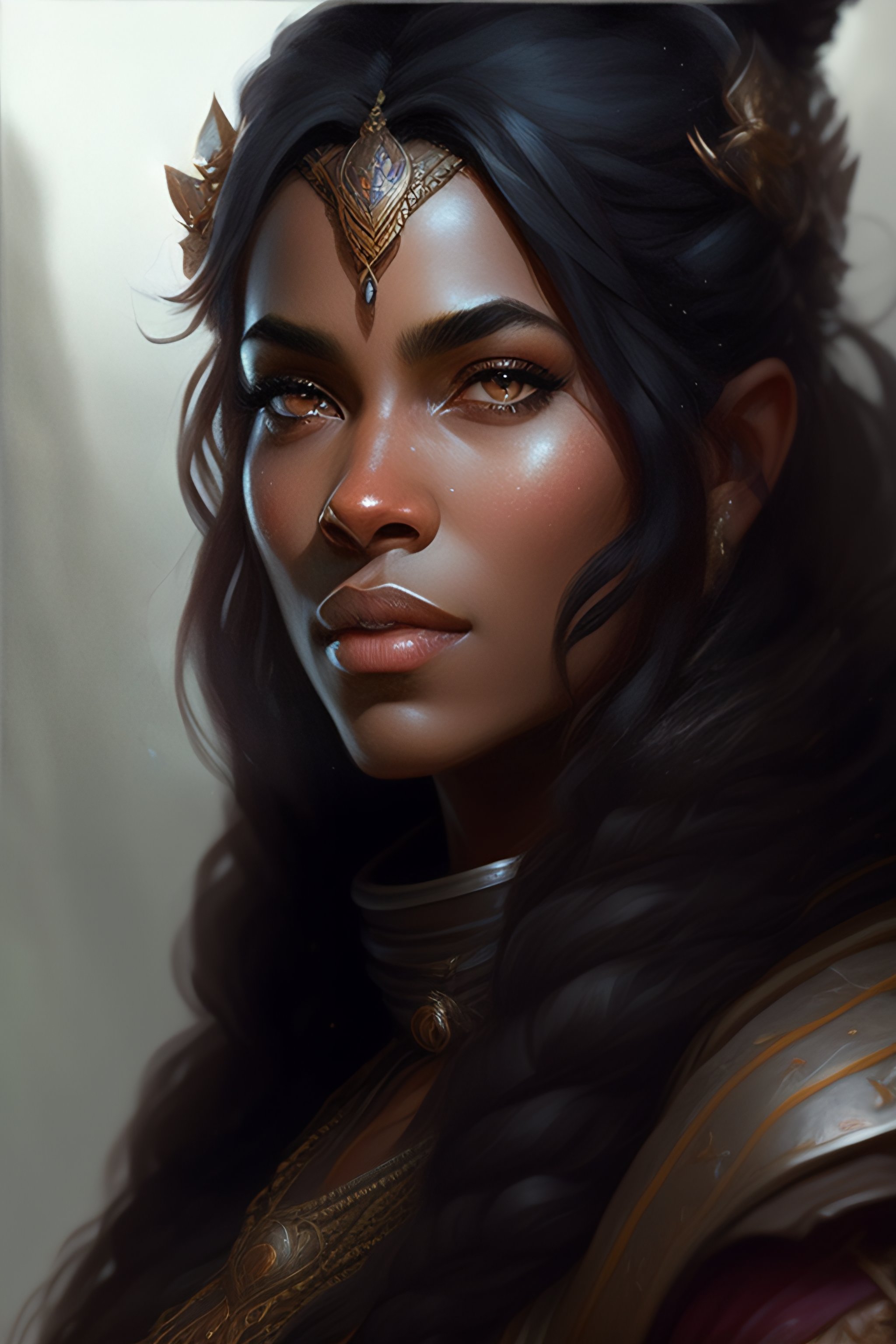 Lexica - A female dwarf, druid, dark gray hair, brown skin, florest ...