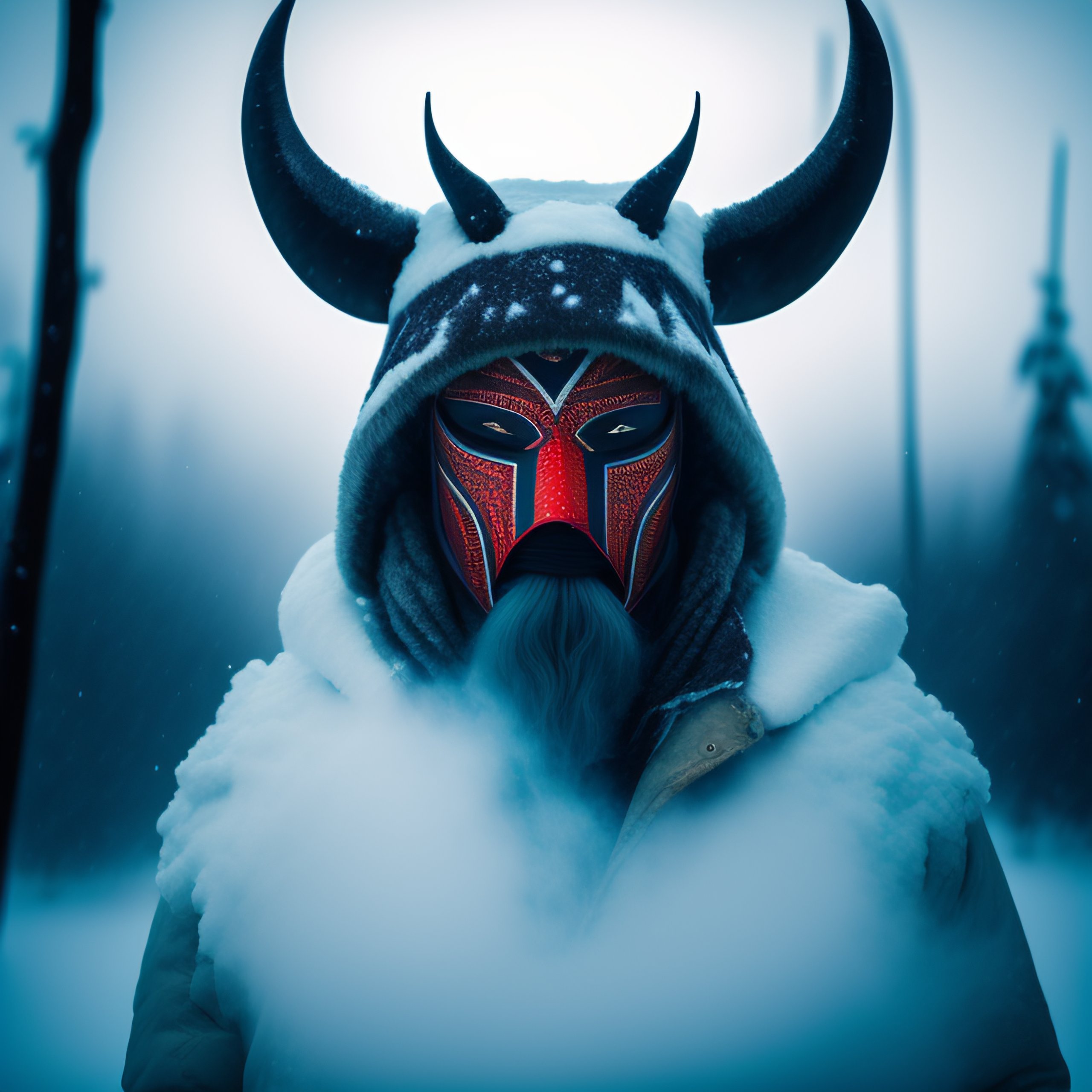 Lexica - Mysterious tribal man wearing a mask with horns, no face ...