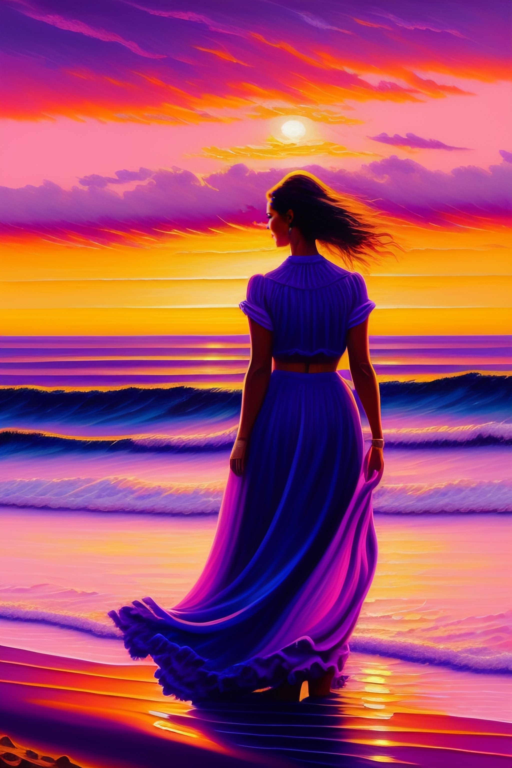 Lexica - Painting of a purple pink sunset by the sea thick impasto ...
