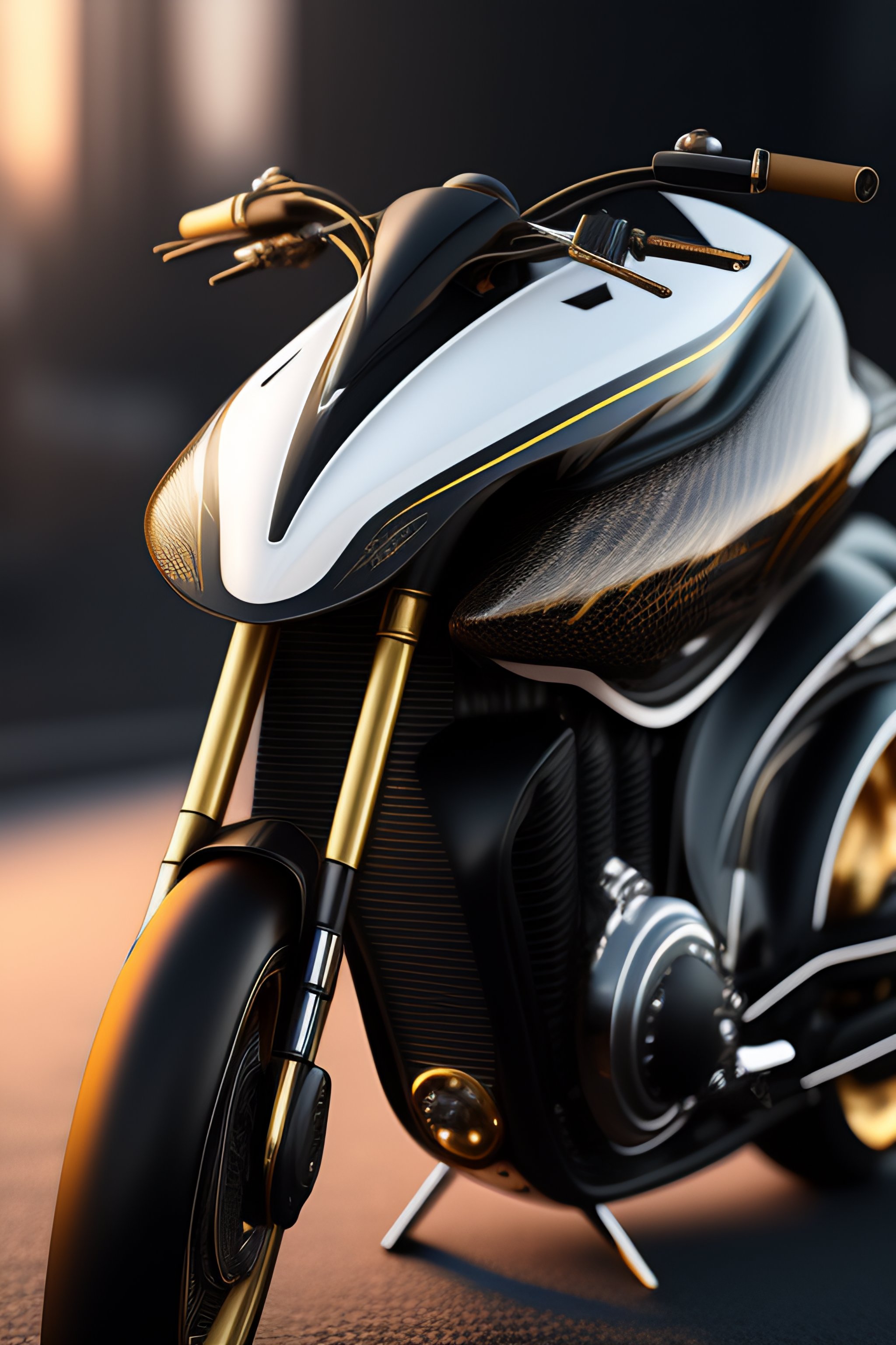 Lexica - Wide shot of a Steampunk carbonfiber white pearl and black ...