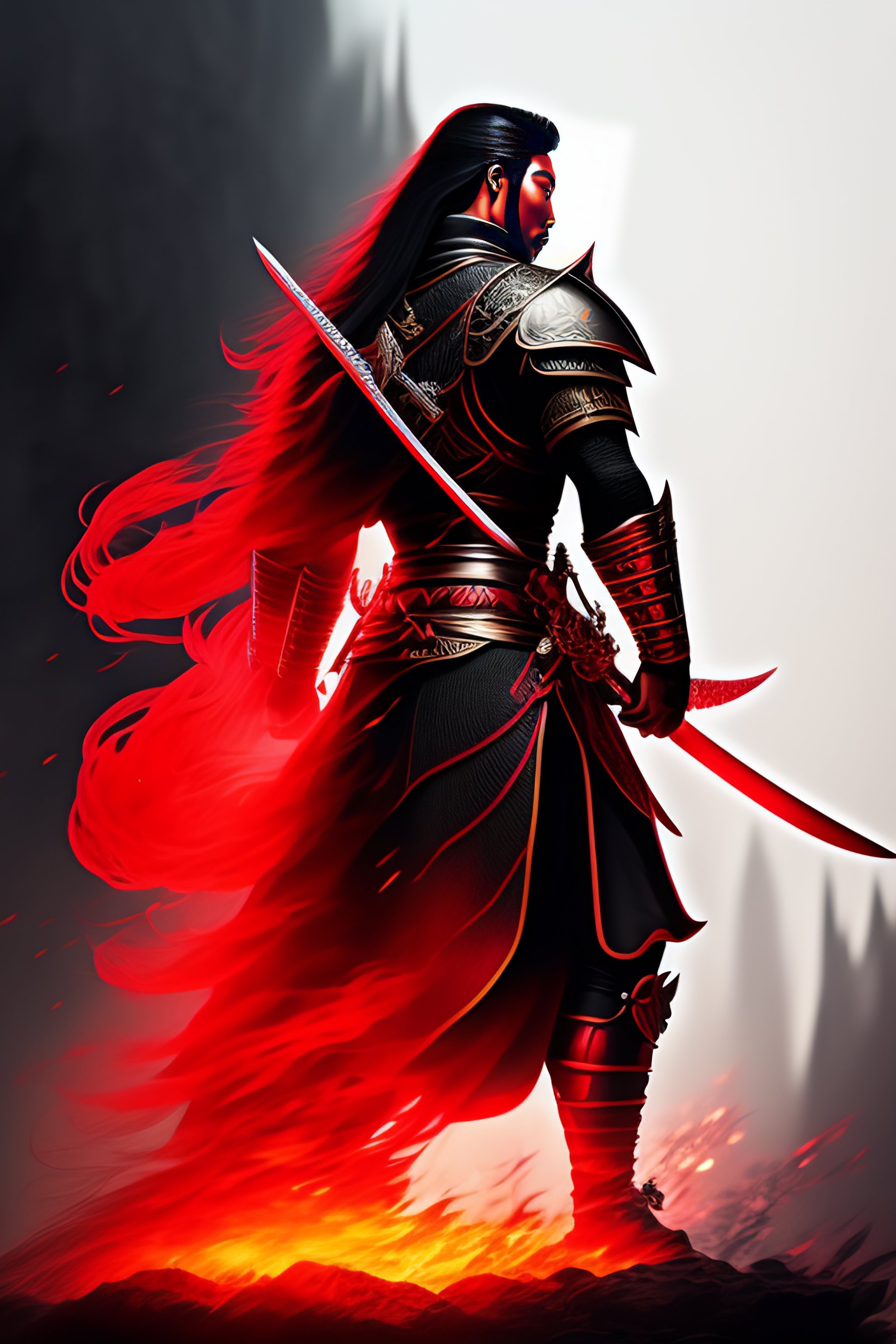 Lexica - Black ink vector samurai, with a red sword