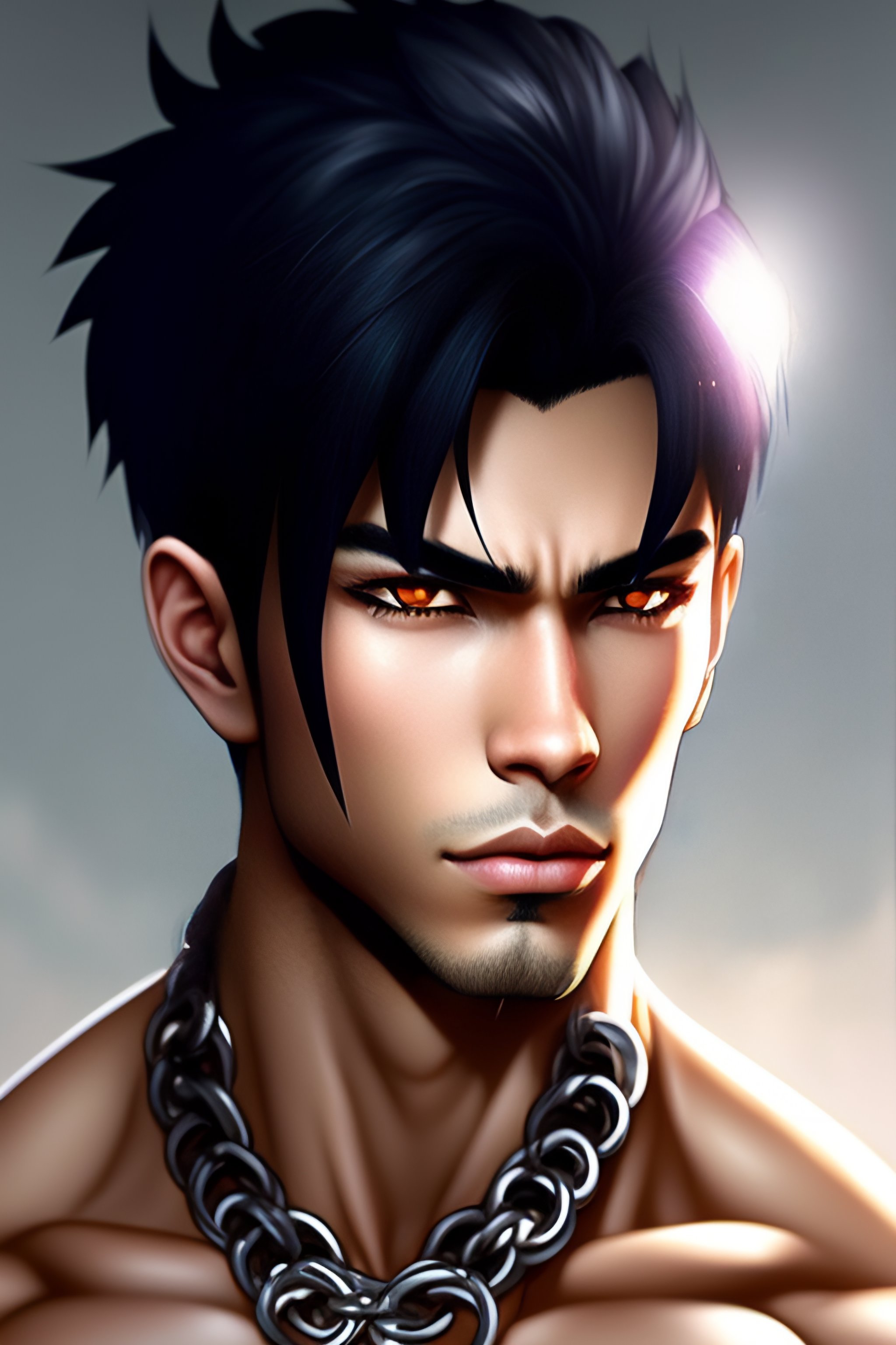 Lexica - Muscle , perfect , proportioned ,, Anime Young Guy, with black  hair, white skin, 8k, anime style, bold, lots of different piercings, a  litt