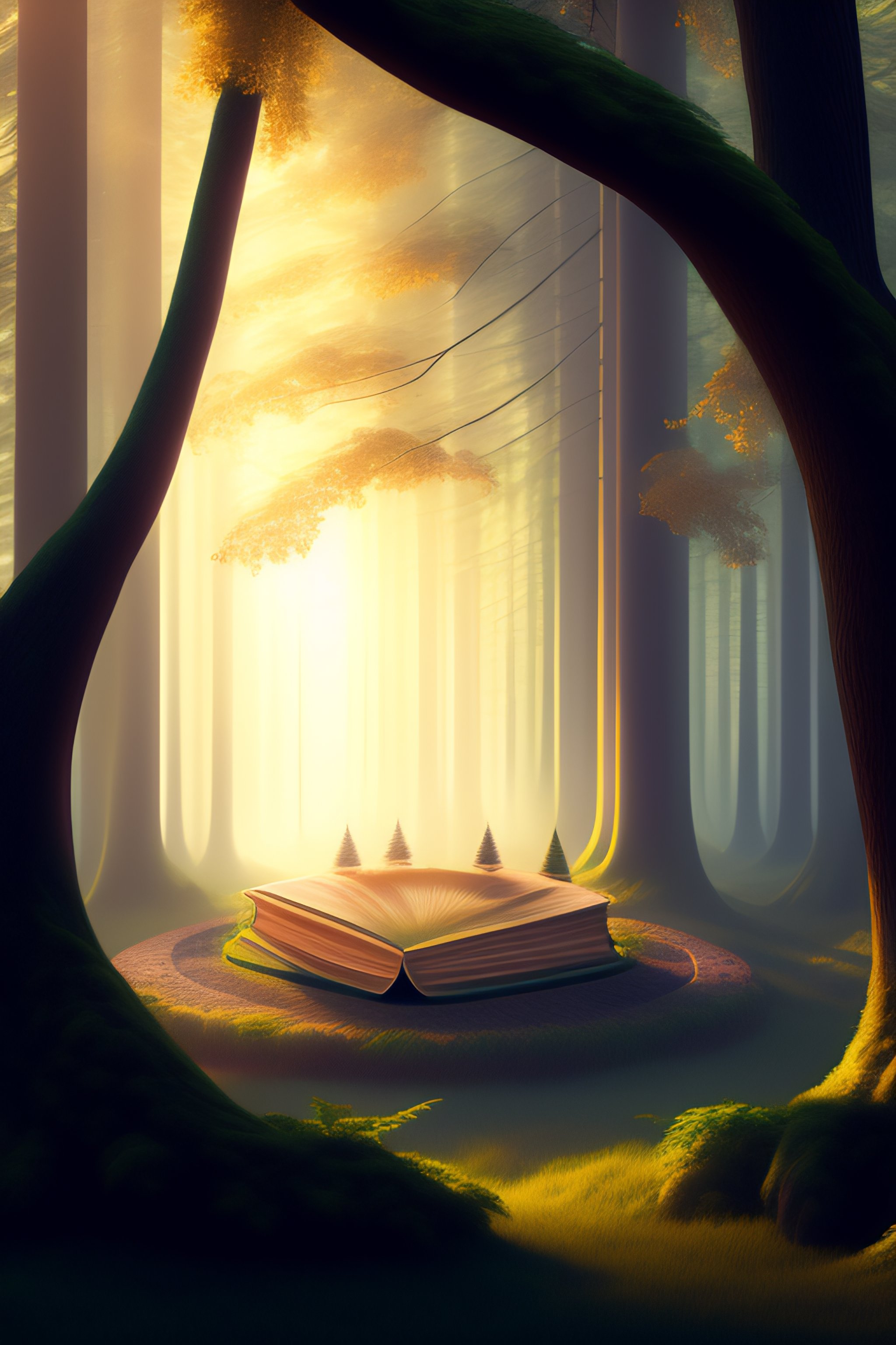 Lexica - Desktop wallpaper of a mystical forest scene. There is a ...