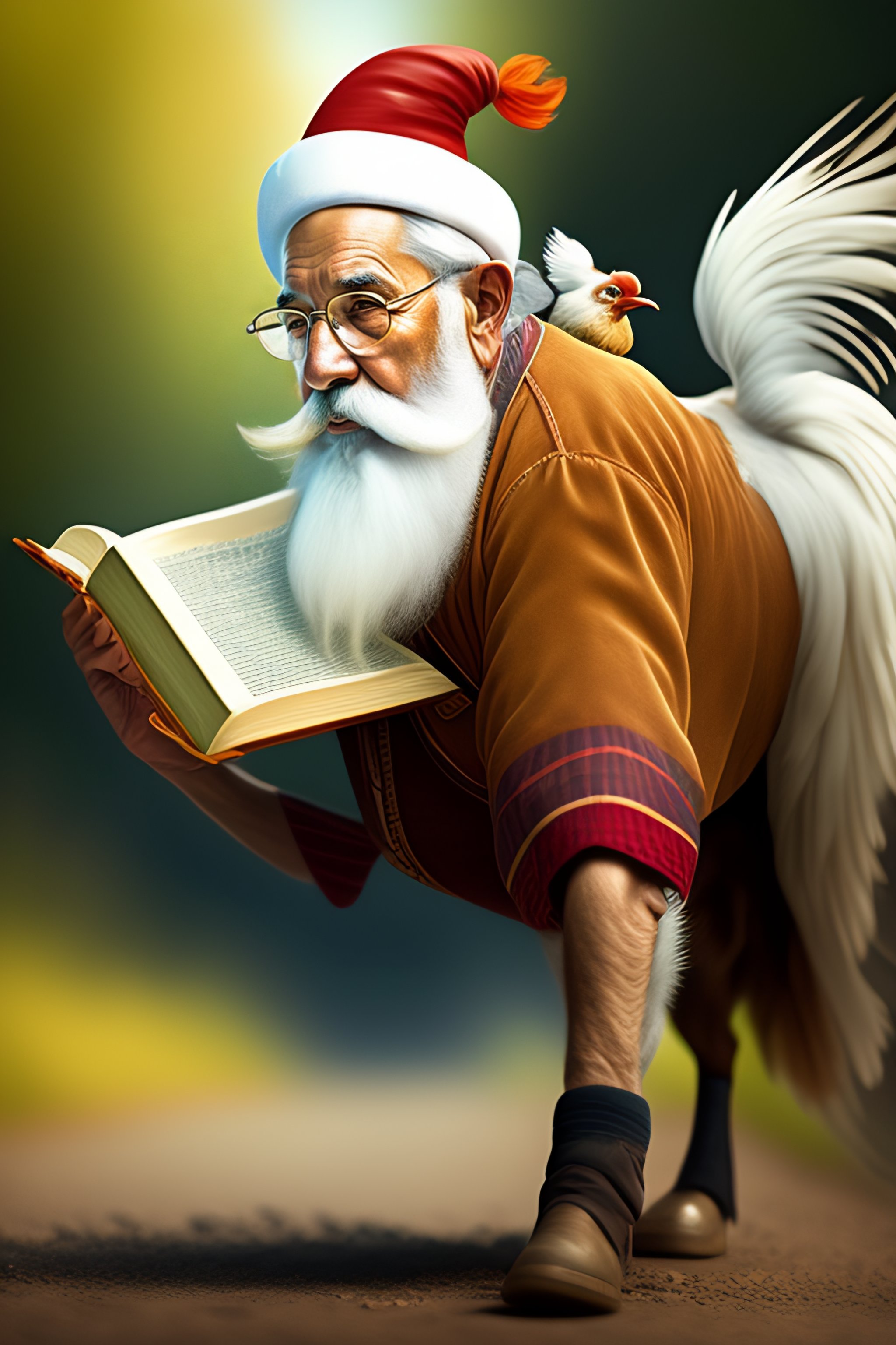 Lexica - An old Jewish man with a white beard riding a rooster like a ...