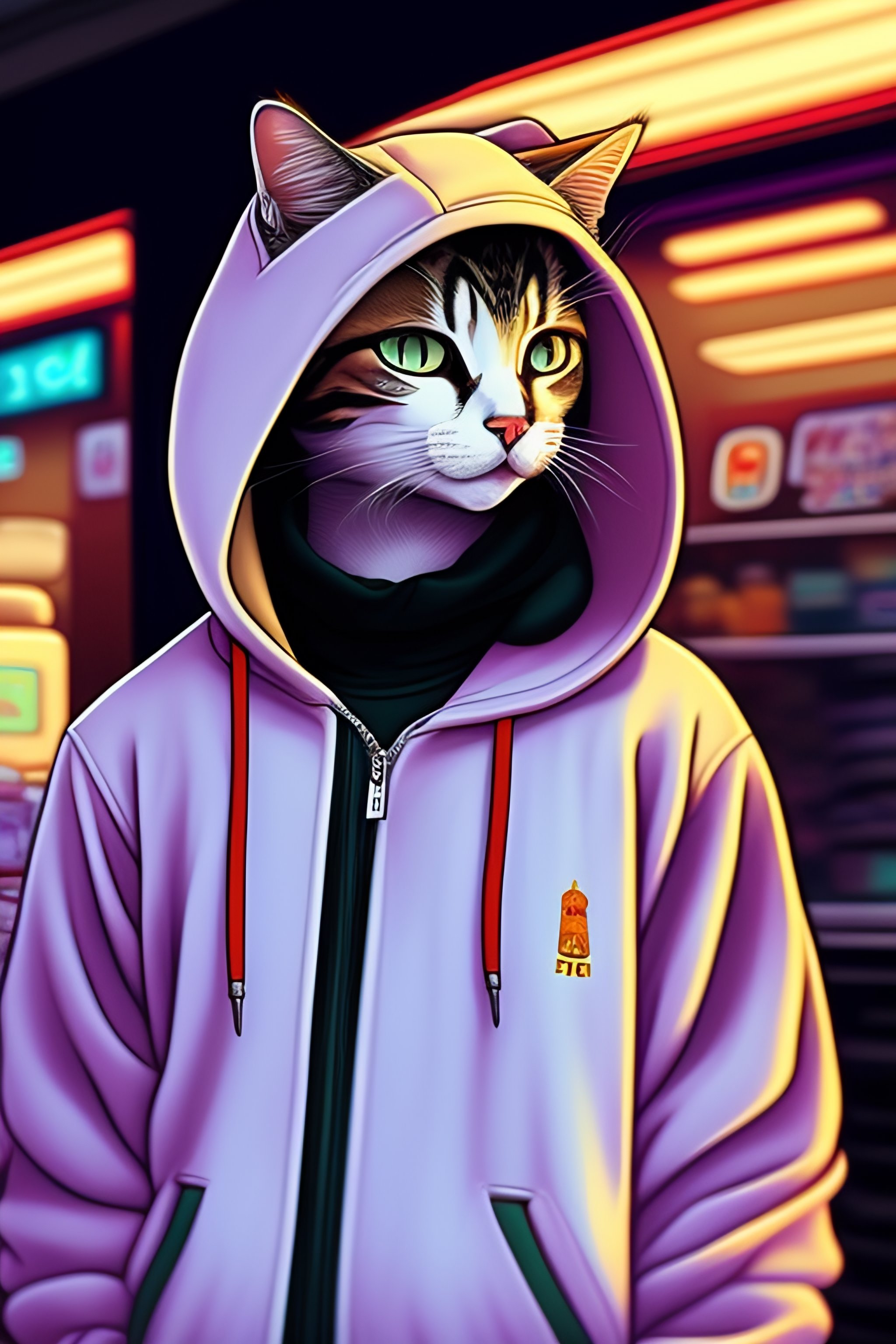 Lexica - Cat in a hoodie ,in the style of 90's vintage anime ...