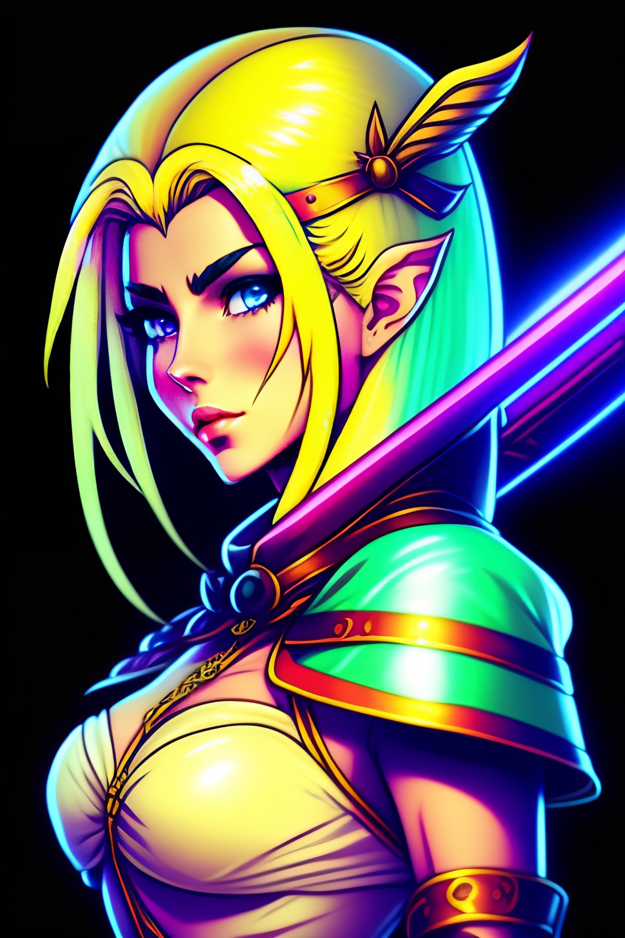 Lexica - A blond elf with bow and arrow Vintage 90's anime style sci-fi ...