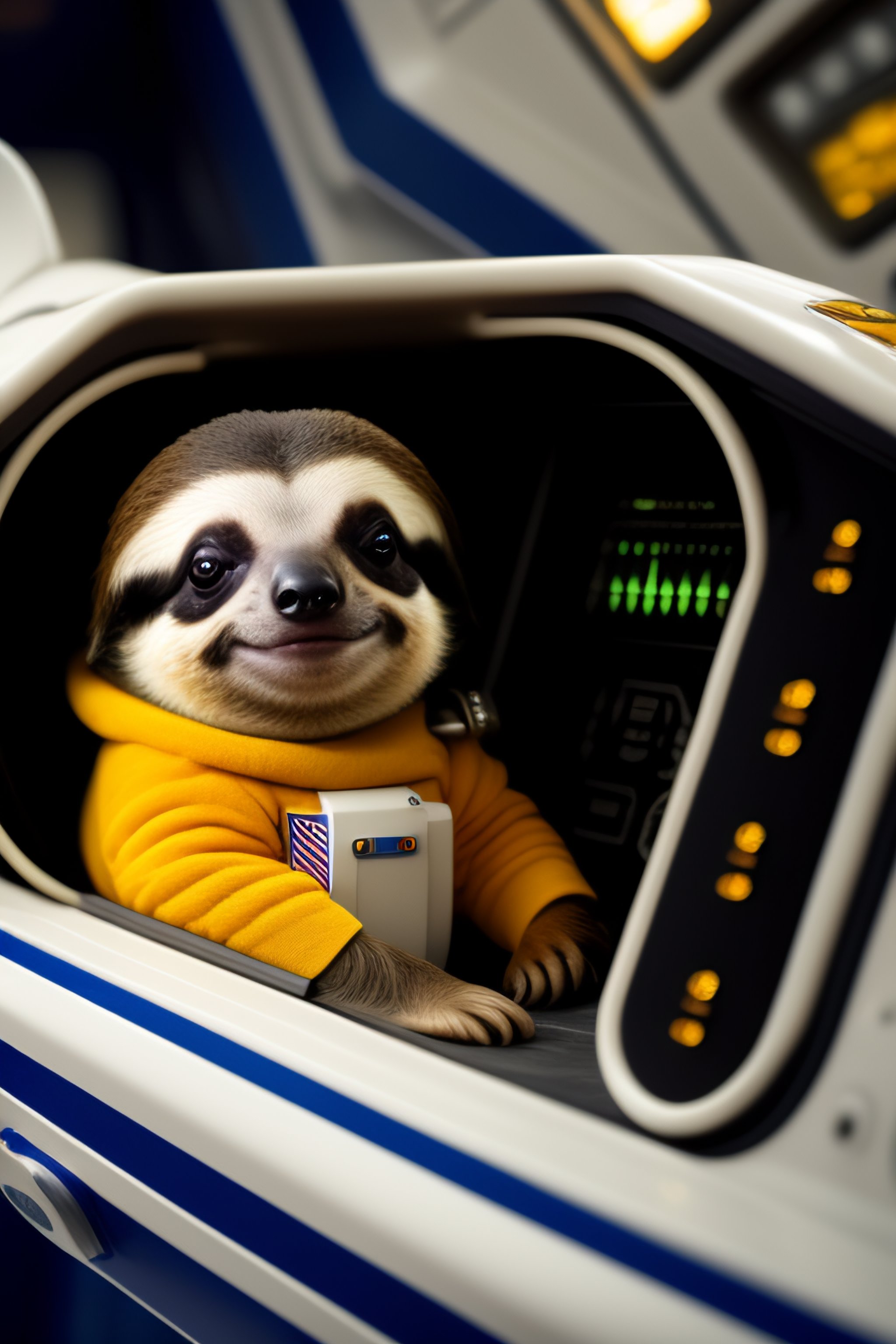 Lexica - A cute and tiny sloth captain inside the Space Shuttle's ...