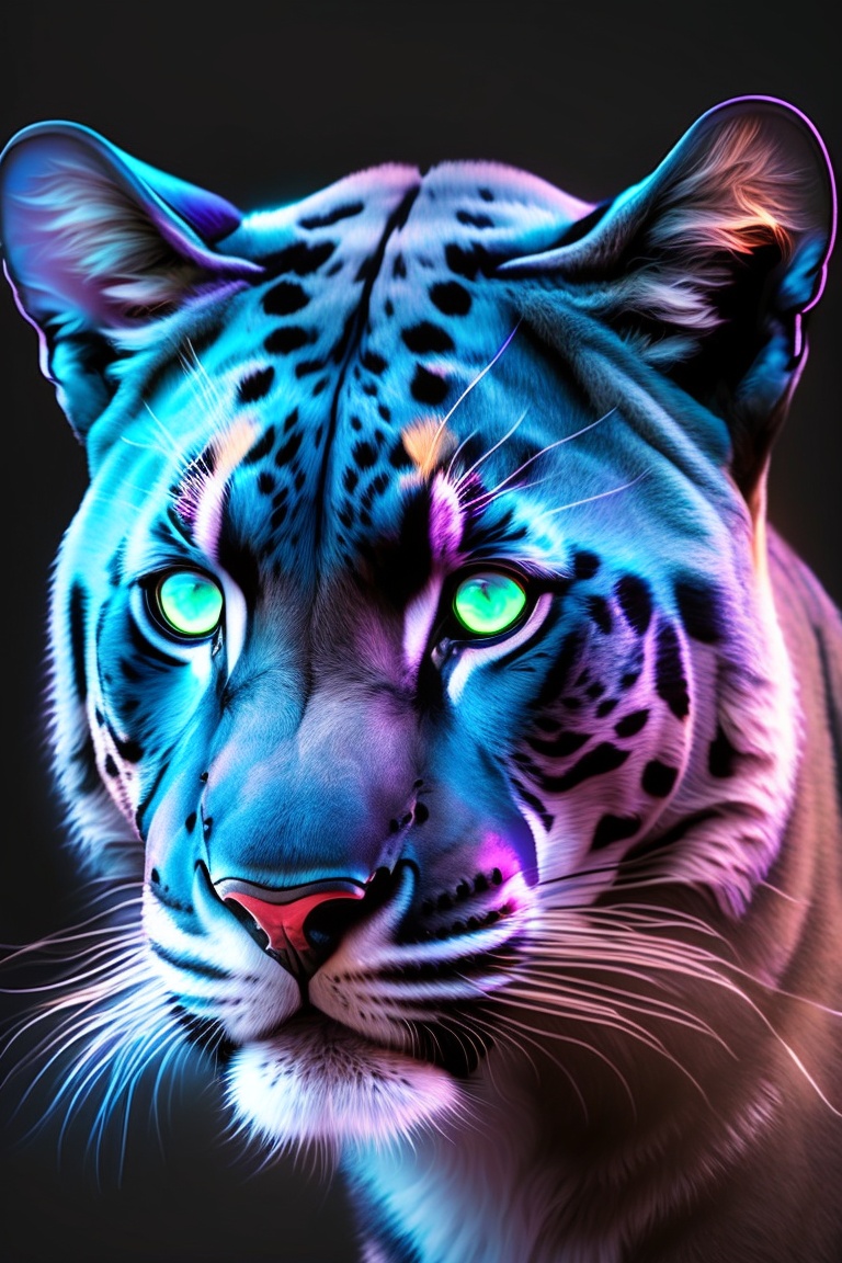 Lexica - Face of a black panther with glowing bright neon blue eyes ...