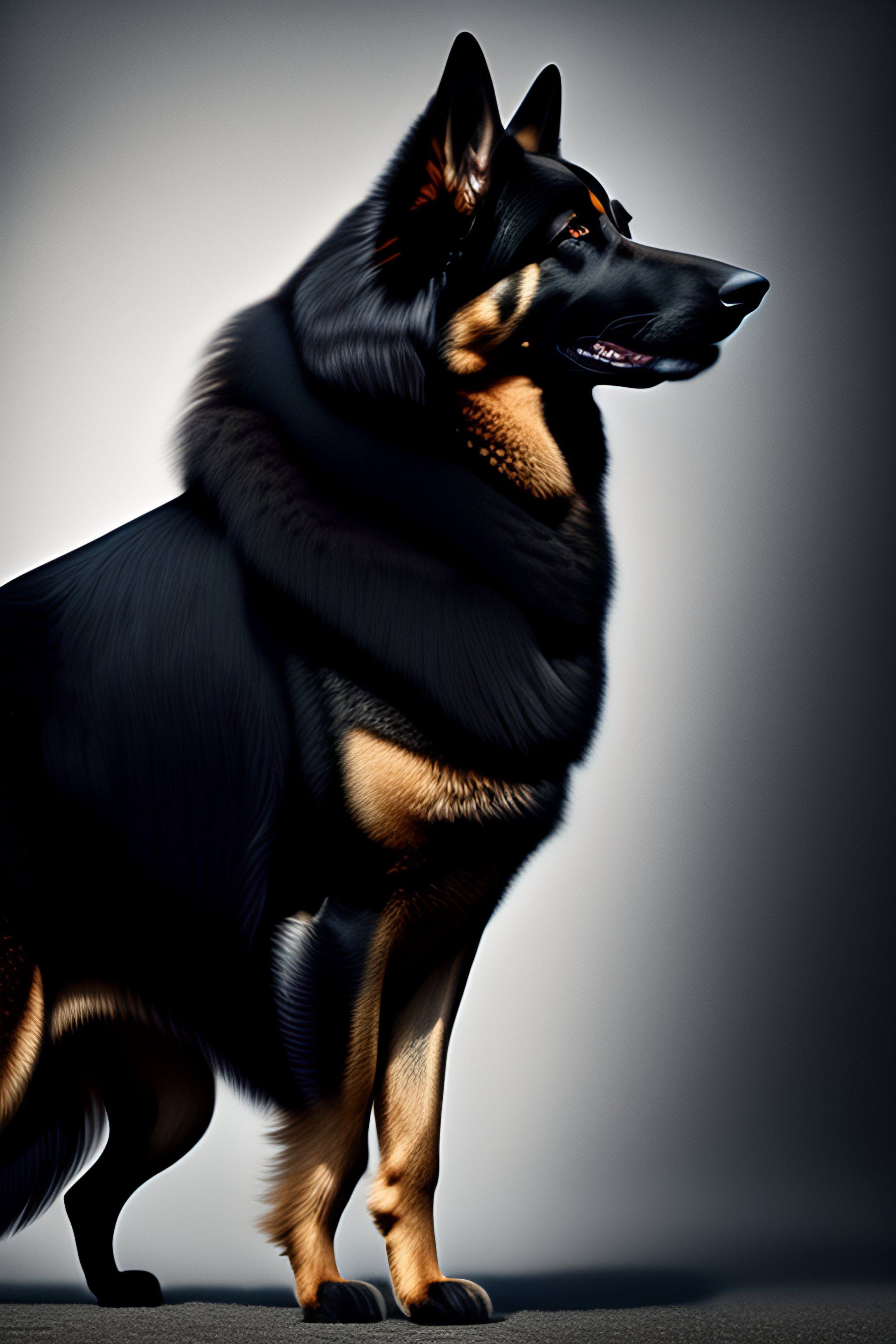 Lexica Long hair german shepherd angry intricate details dark sharp long hairs walking side ways