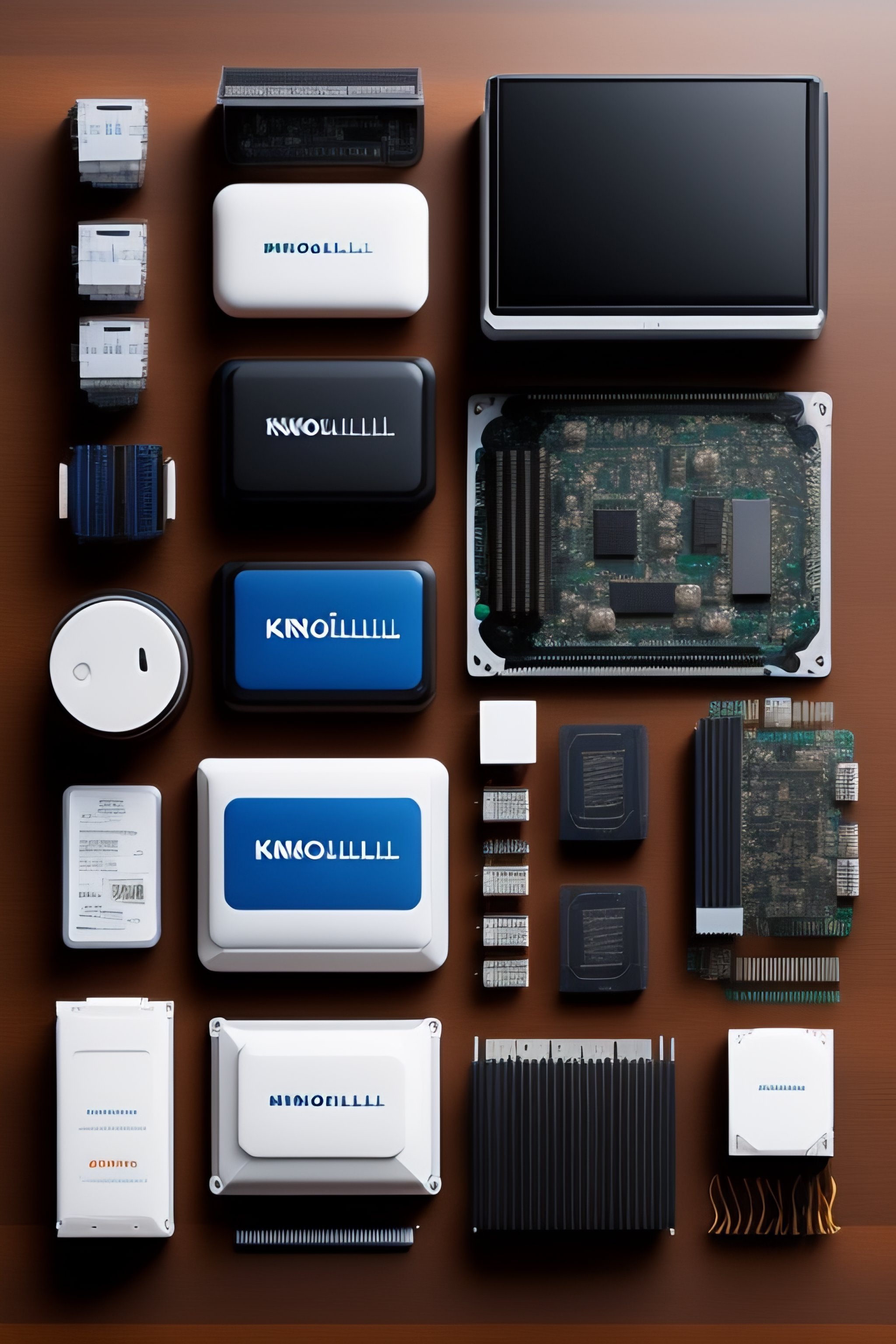 Lexica - Knolling, flat lay, computer parts, harddrive