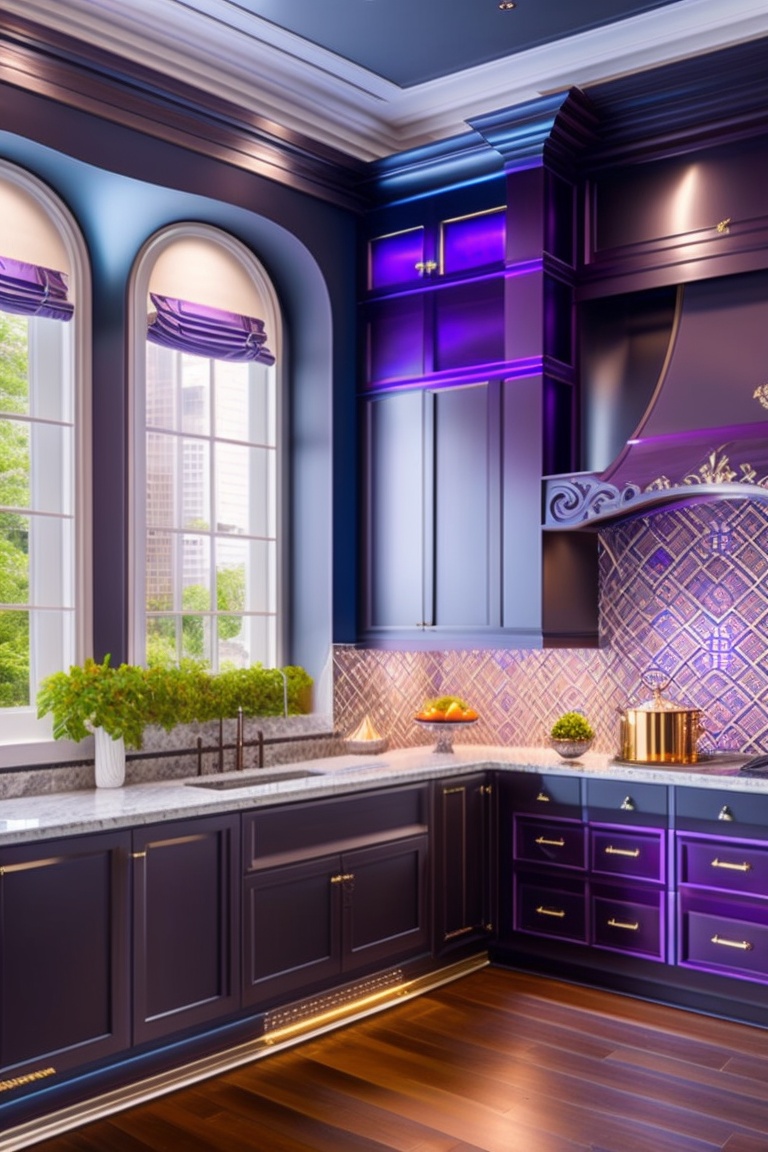 Lexica - Blue and purple colour In this luxurious 3D scene, we are inside a spacious and ...