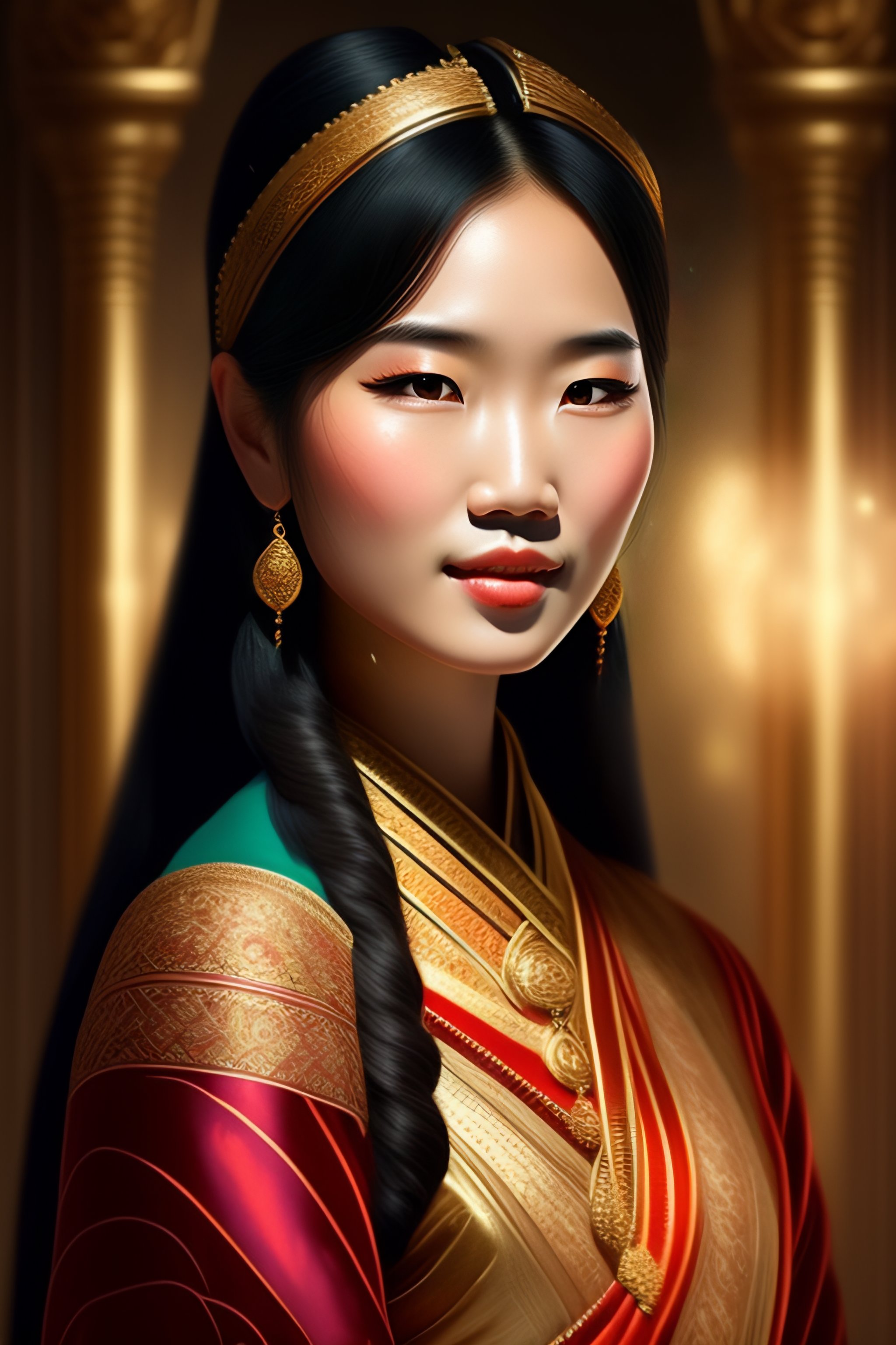 Lexica Girl with beautiful semiAsian features and style of the gods