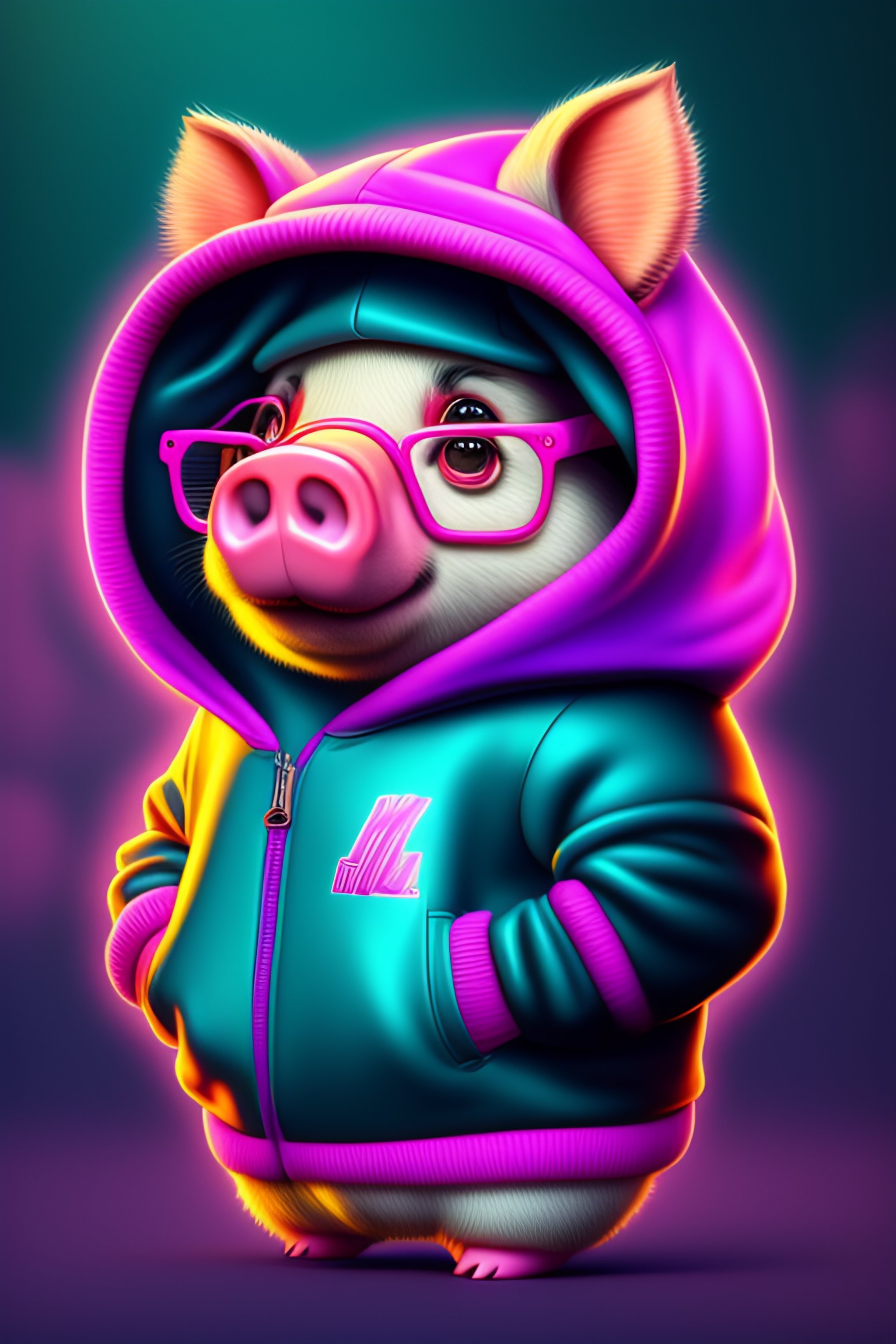 Lexica - A stuffed pig wearing a pink hoodie and glasses, graffiti art ...