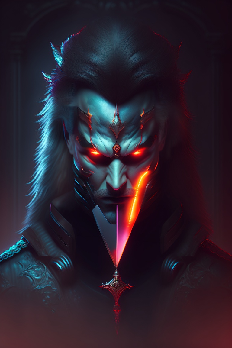 Lexica - A demon with an evil blade in a dark mirror labirint, fog ...