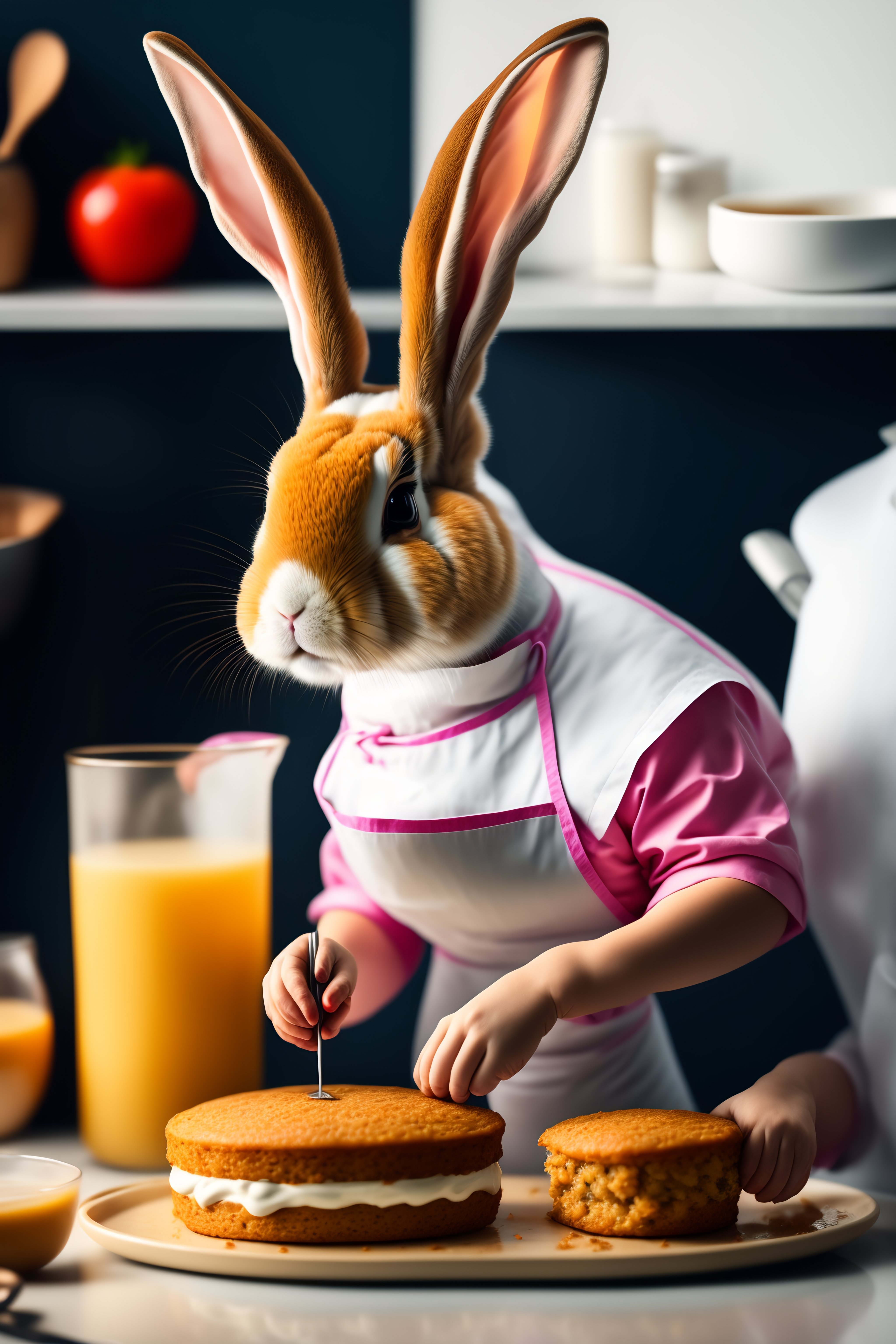 Lexica - Female rabbit as a chef making cakes in a modern kitchen