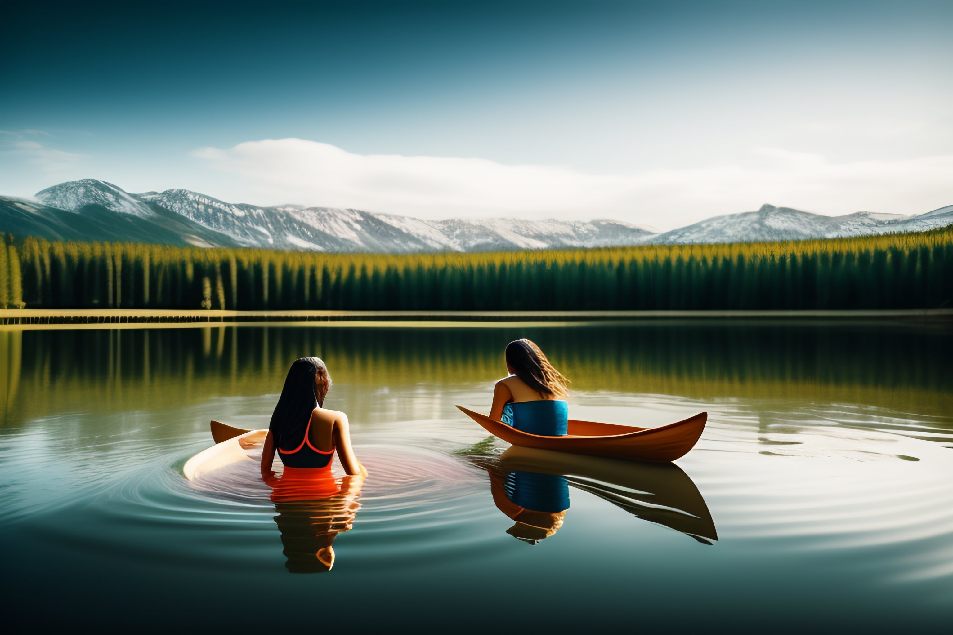 Lexica - Young women bathing in lake alone