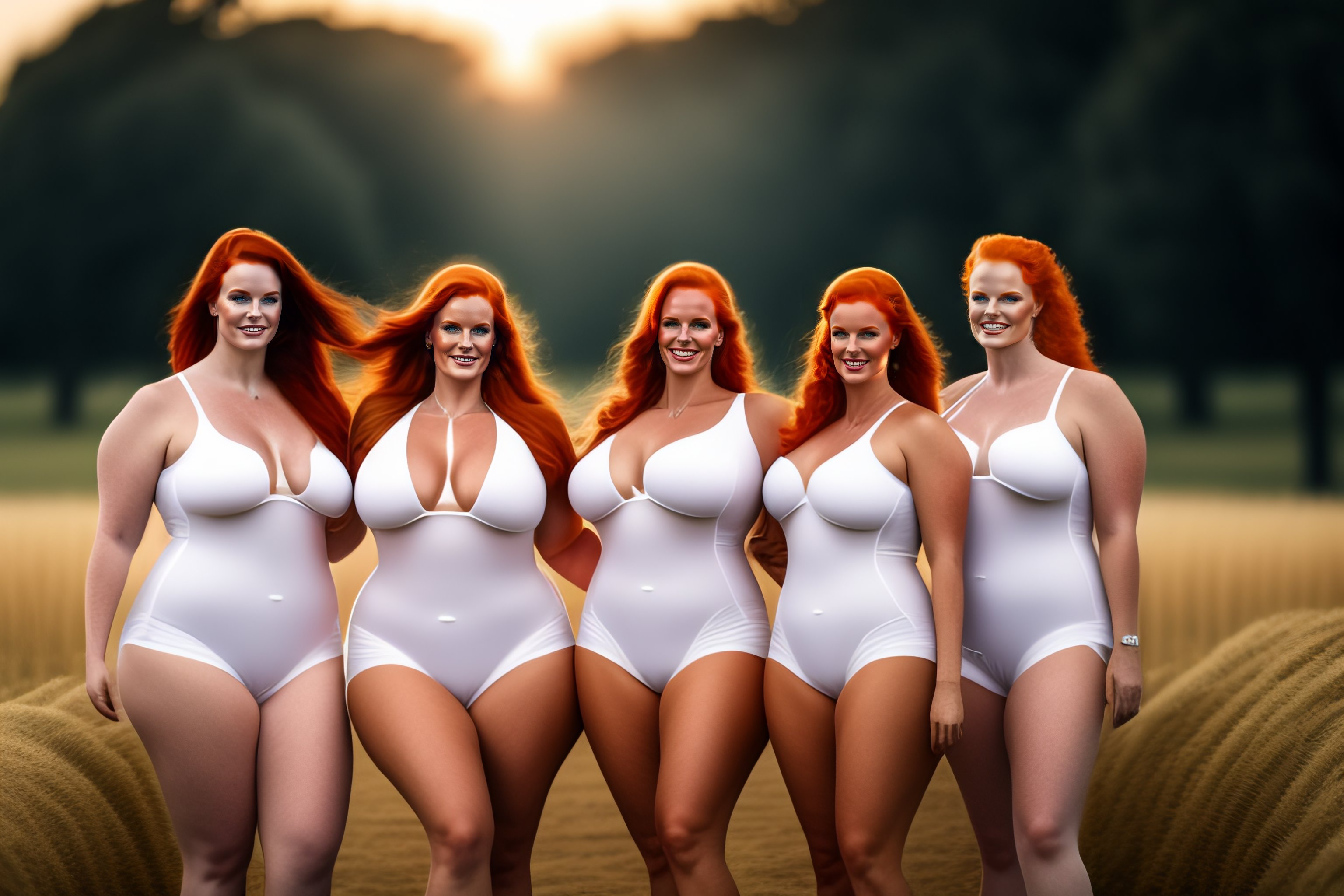 Lexica - two plus size redhead women covered in white body paint