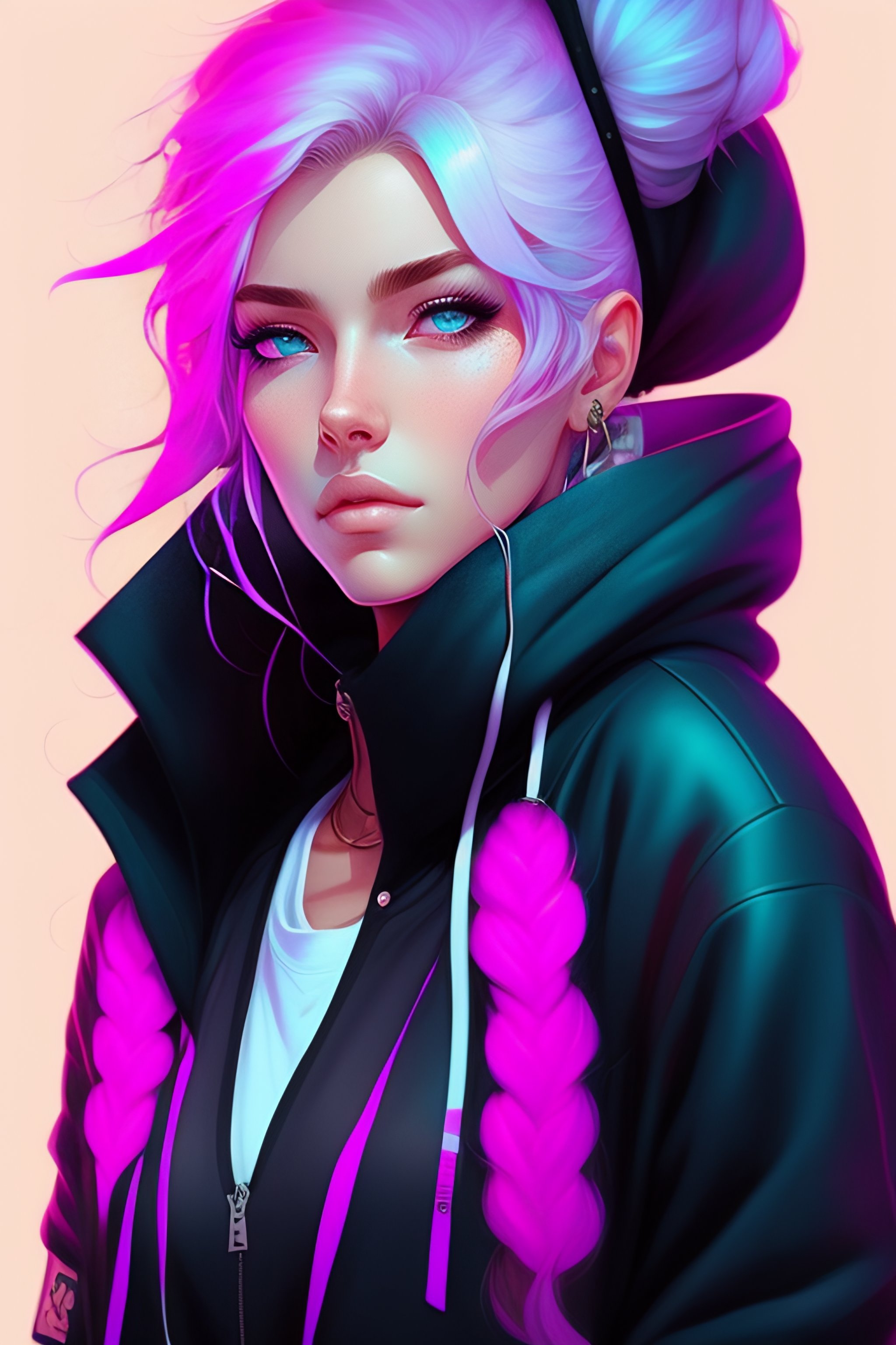 Lexica - Highly detailed portrait of a urban punk lady student, blue ...