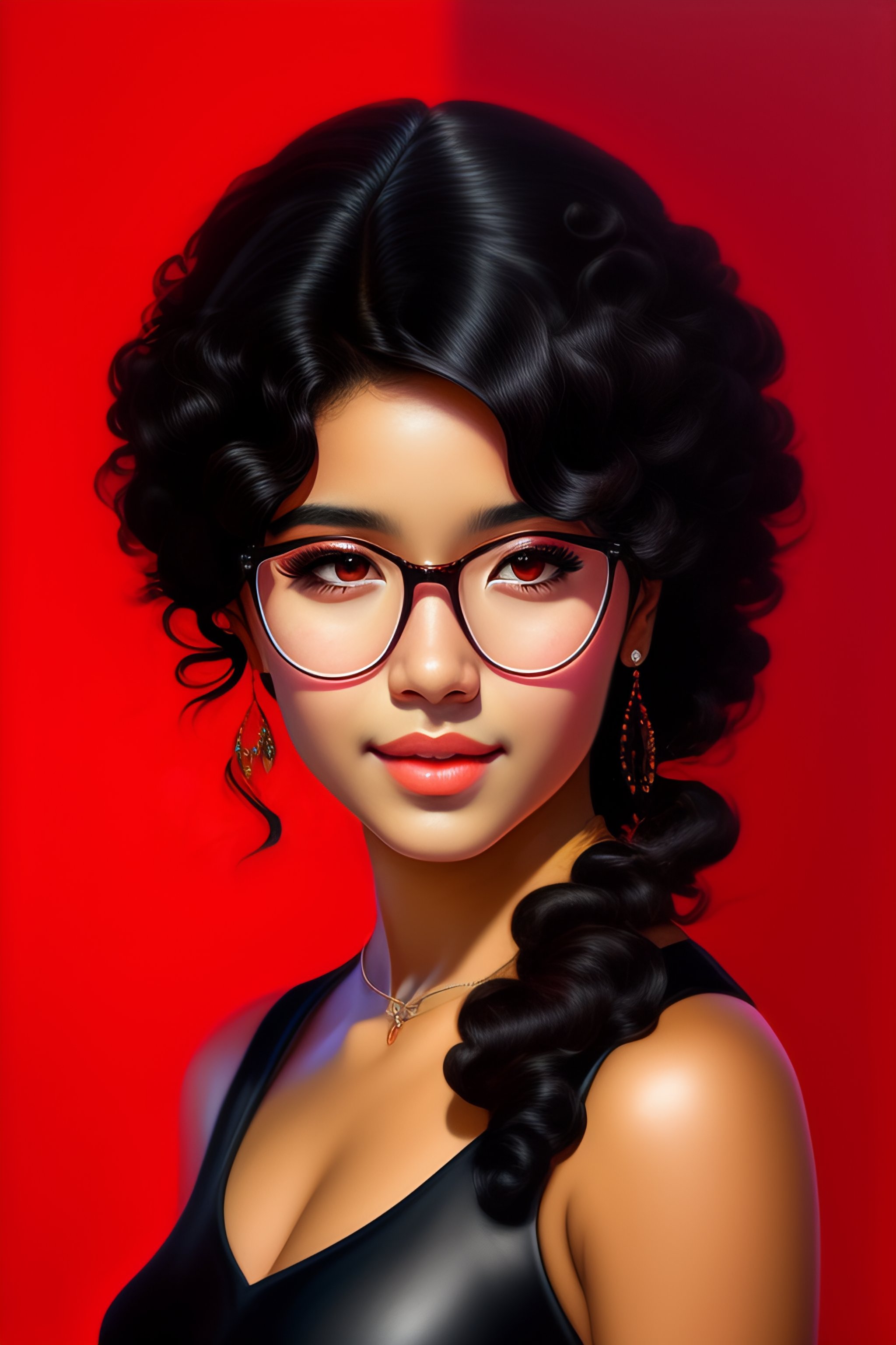 Lexica Realistc Portrait Of Latino Girl With White Skin Color With Black Curly Hair With A Red