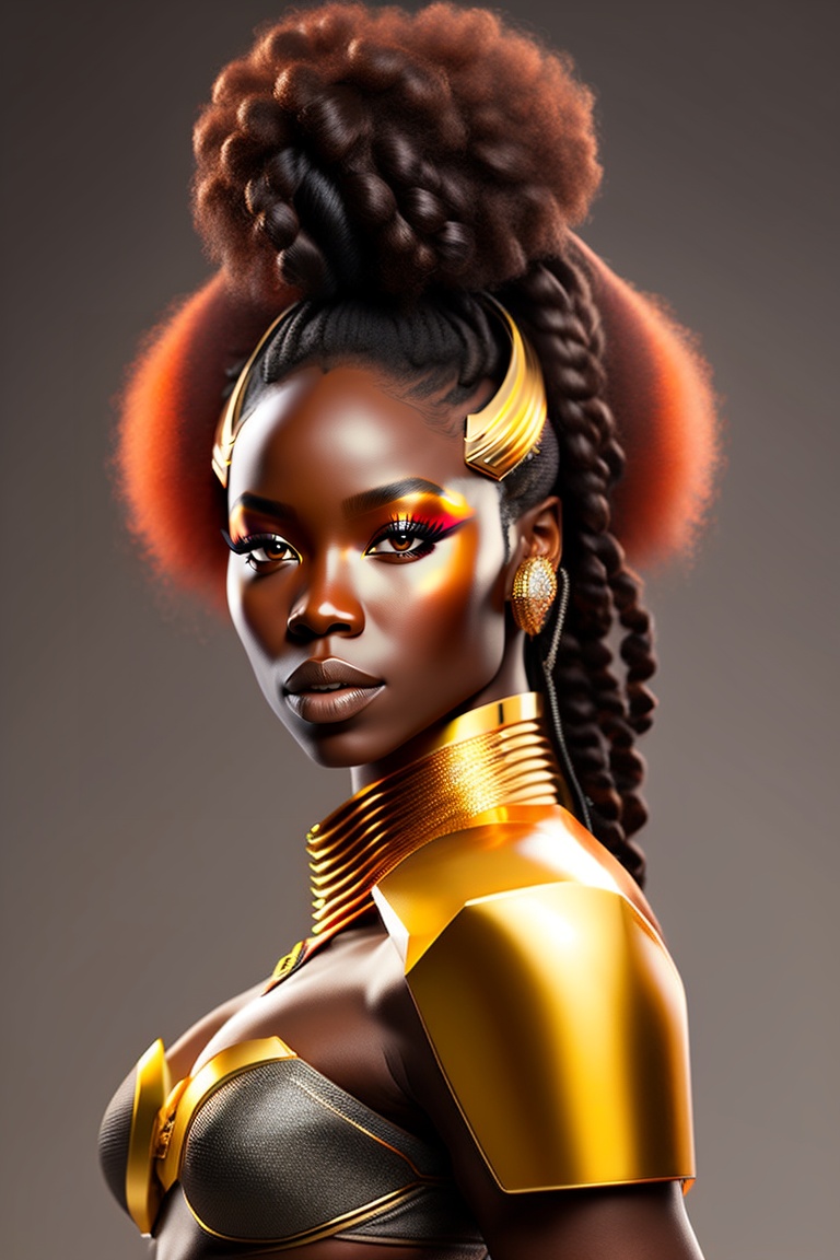 Lexica - Afro futuristic dark skin female warrior with gold accents ...