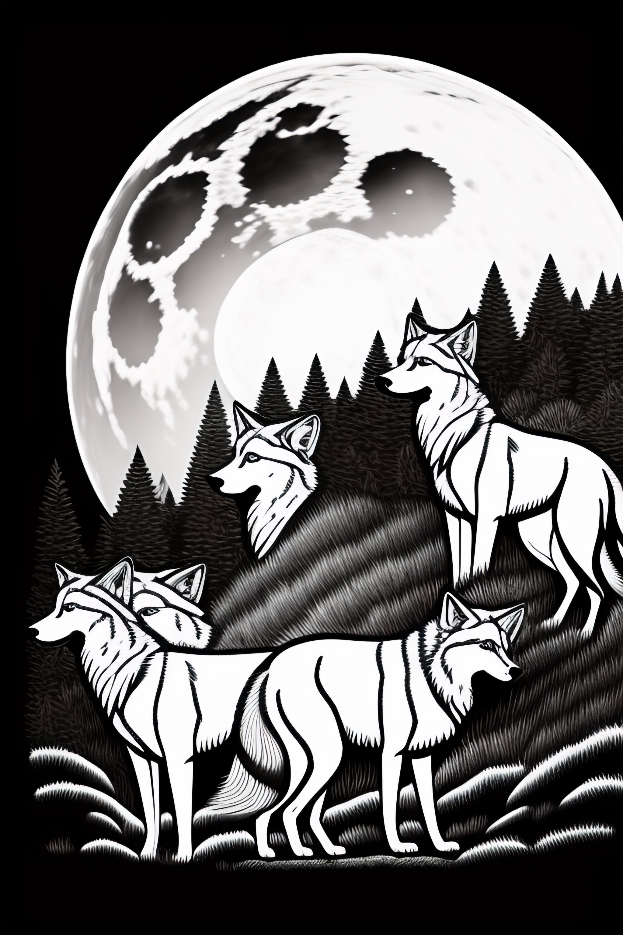 pack of wolves howling drawing