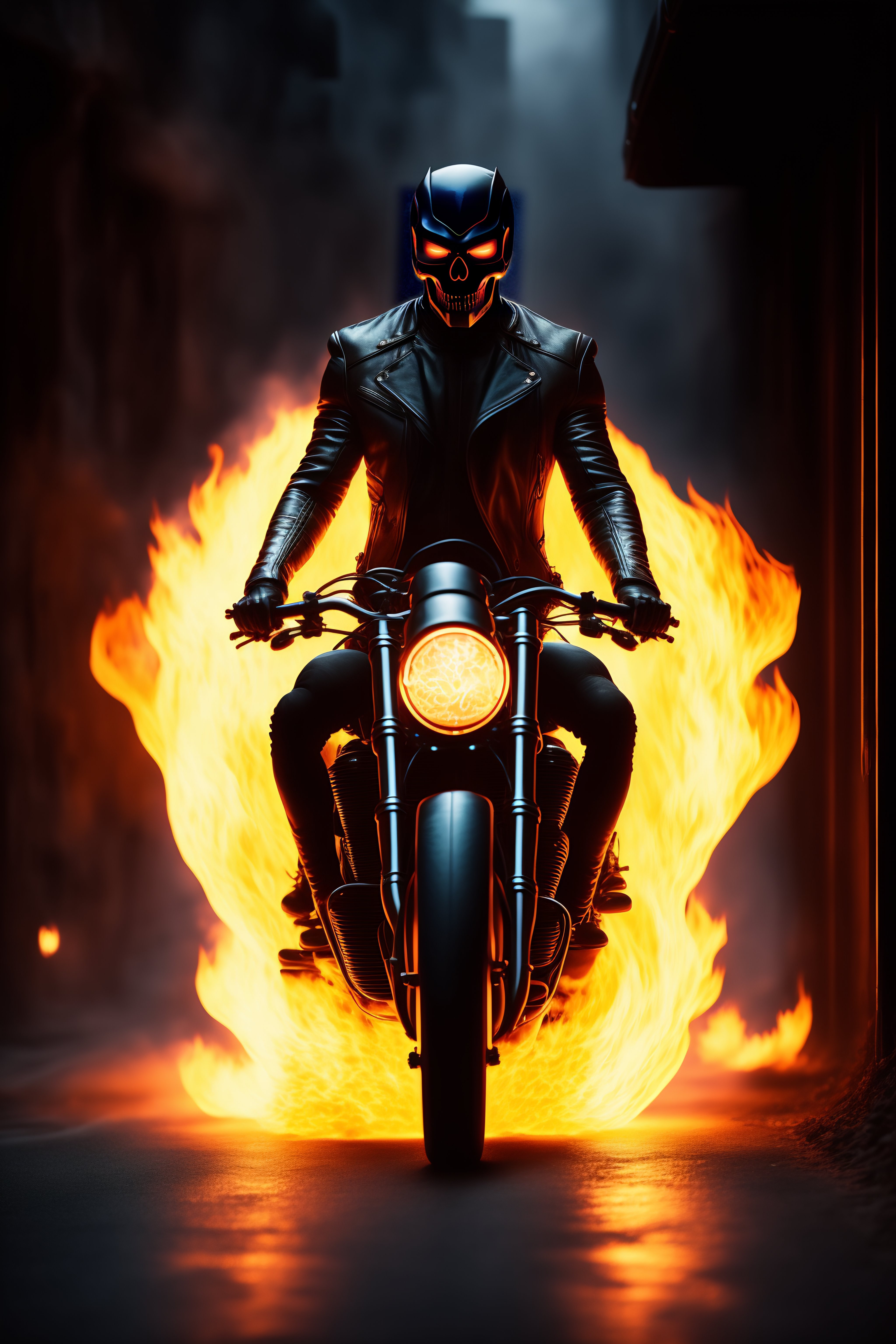 Lexica - Ghost Rider in a dark alley, cinematic lighting, digital art ...