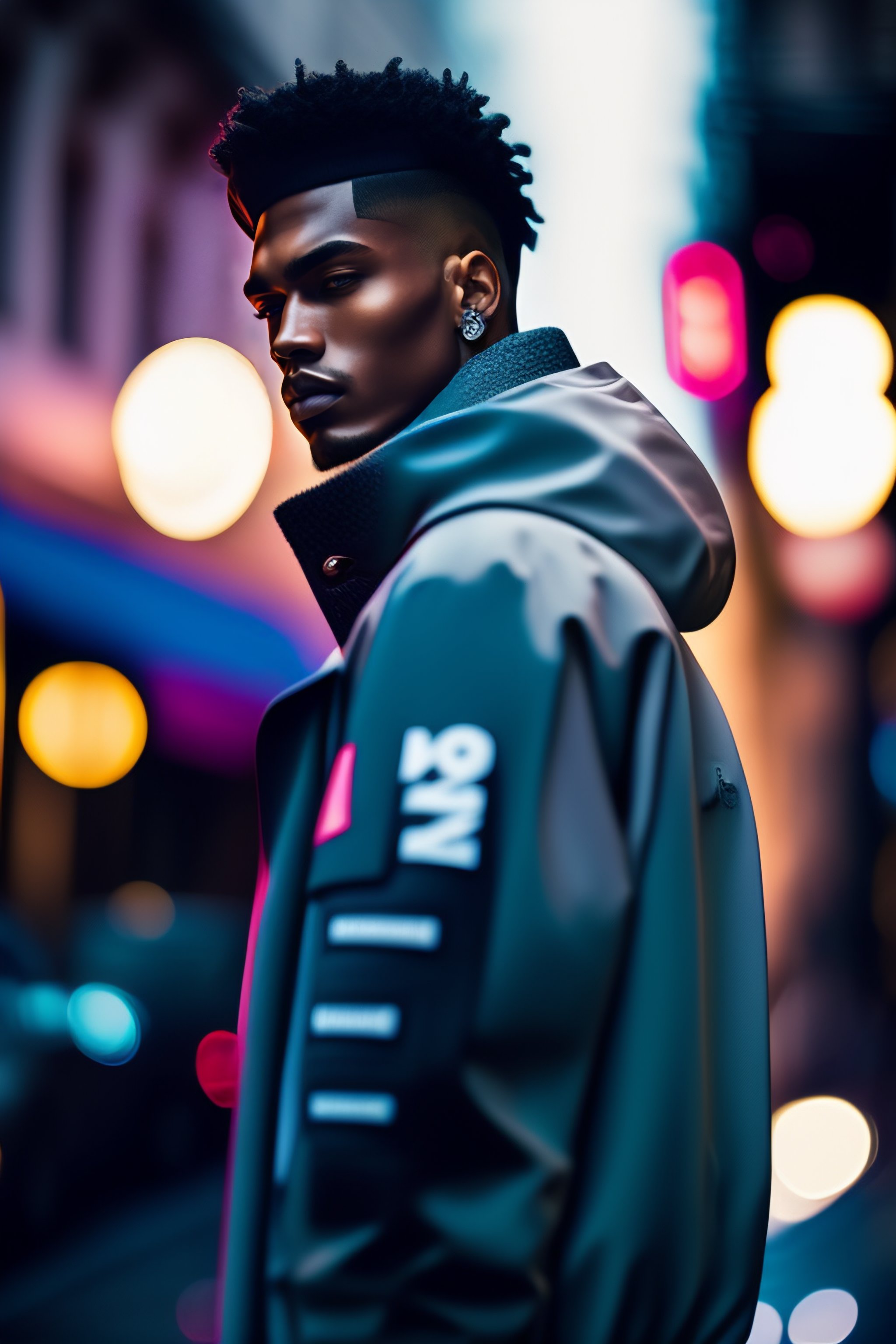 Lexica - Ad of a dangerous male fashion model, tilt up shot, oversized ...