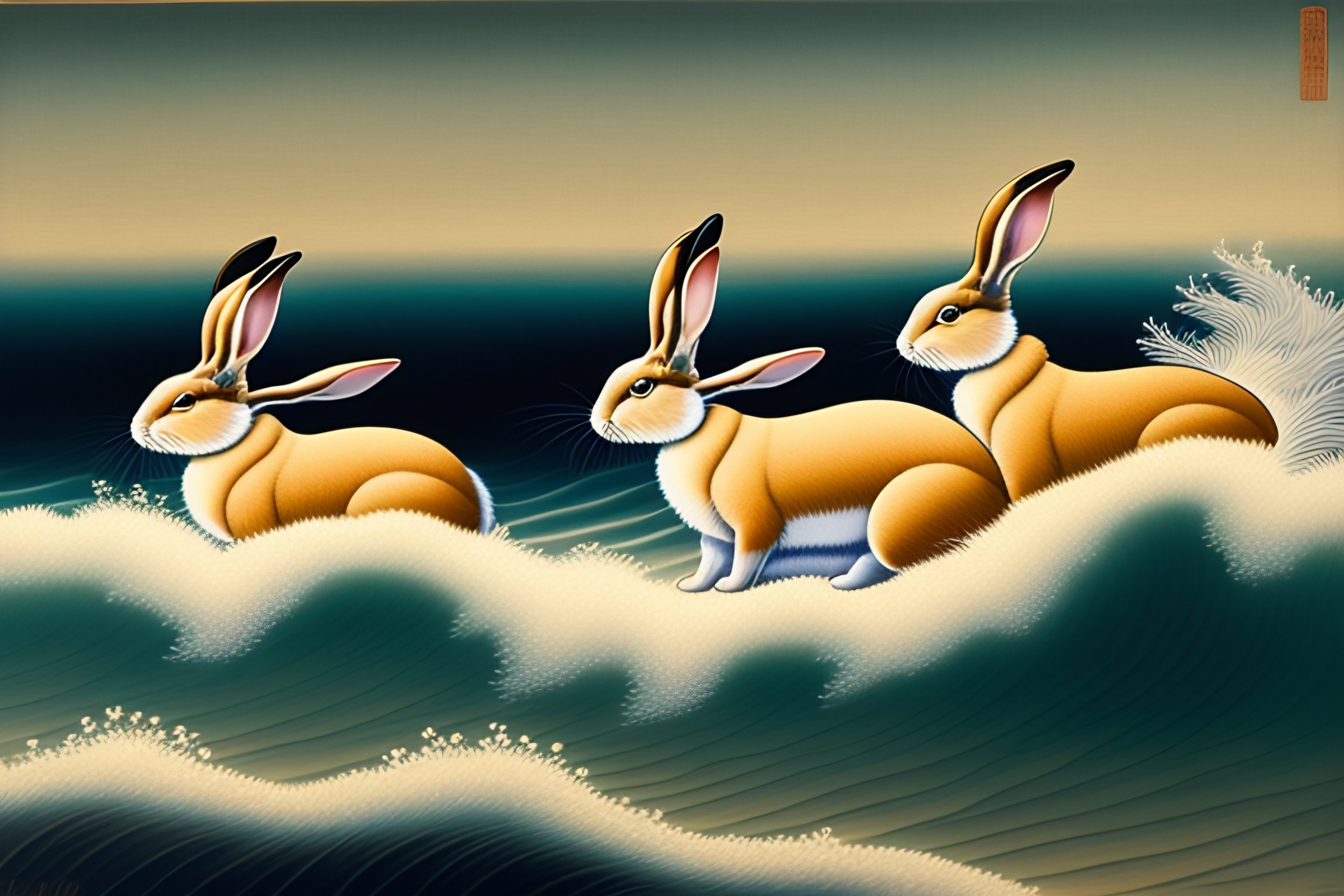 Lexica - Rabbits Frolicking in the Waves by Kano Osanobu japanese ...