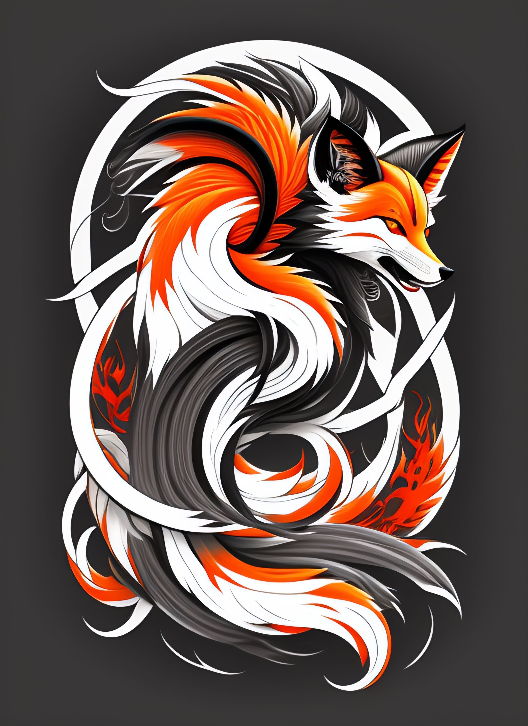 Lexica - 9 tailed fox, aggressive looking, wild, brutal, centered ...