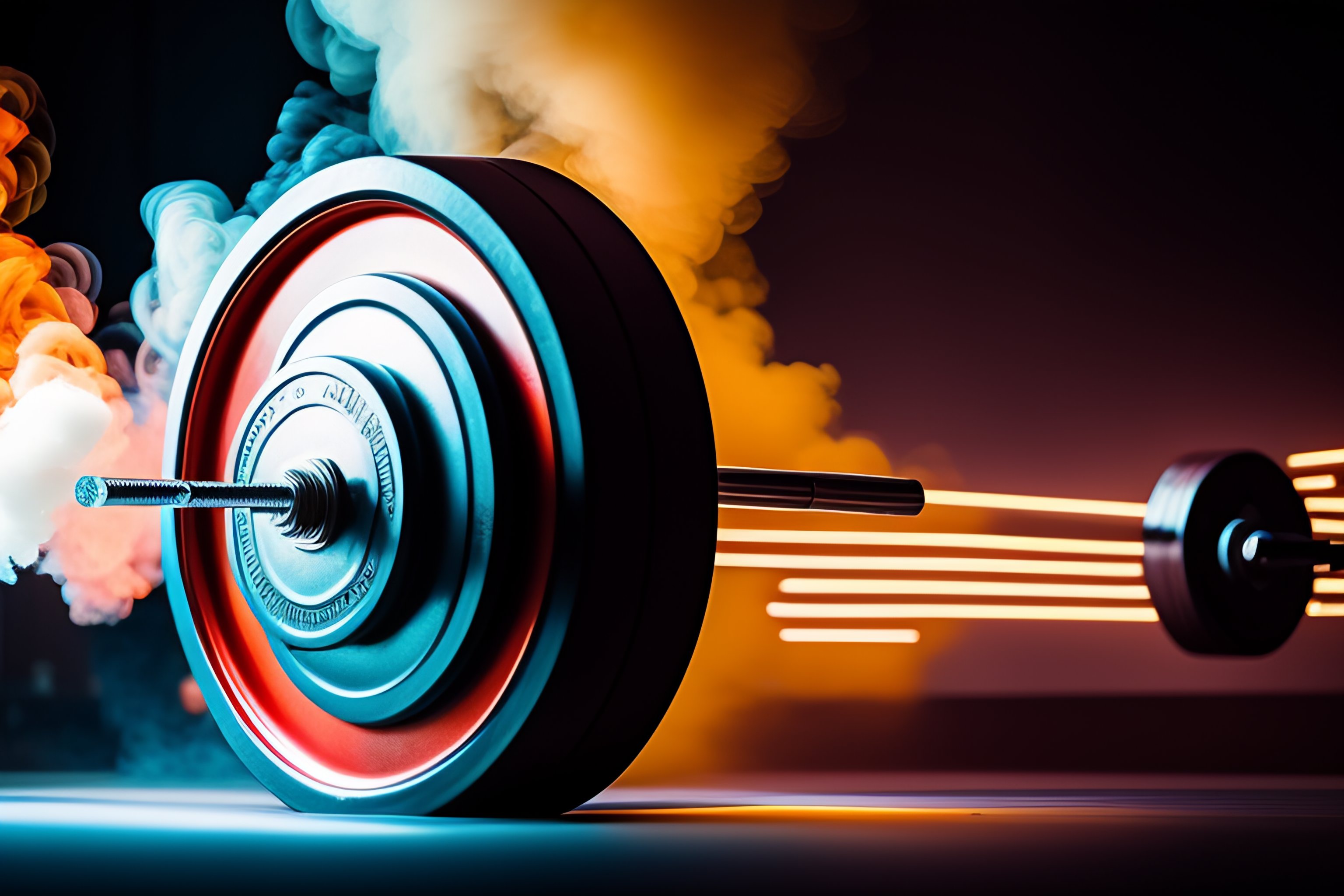 Lexica Olympic weights, smoke, stage lights, lazers