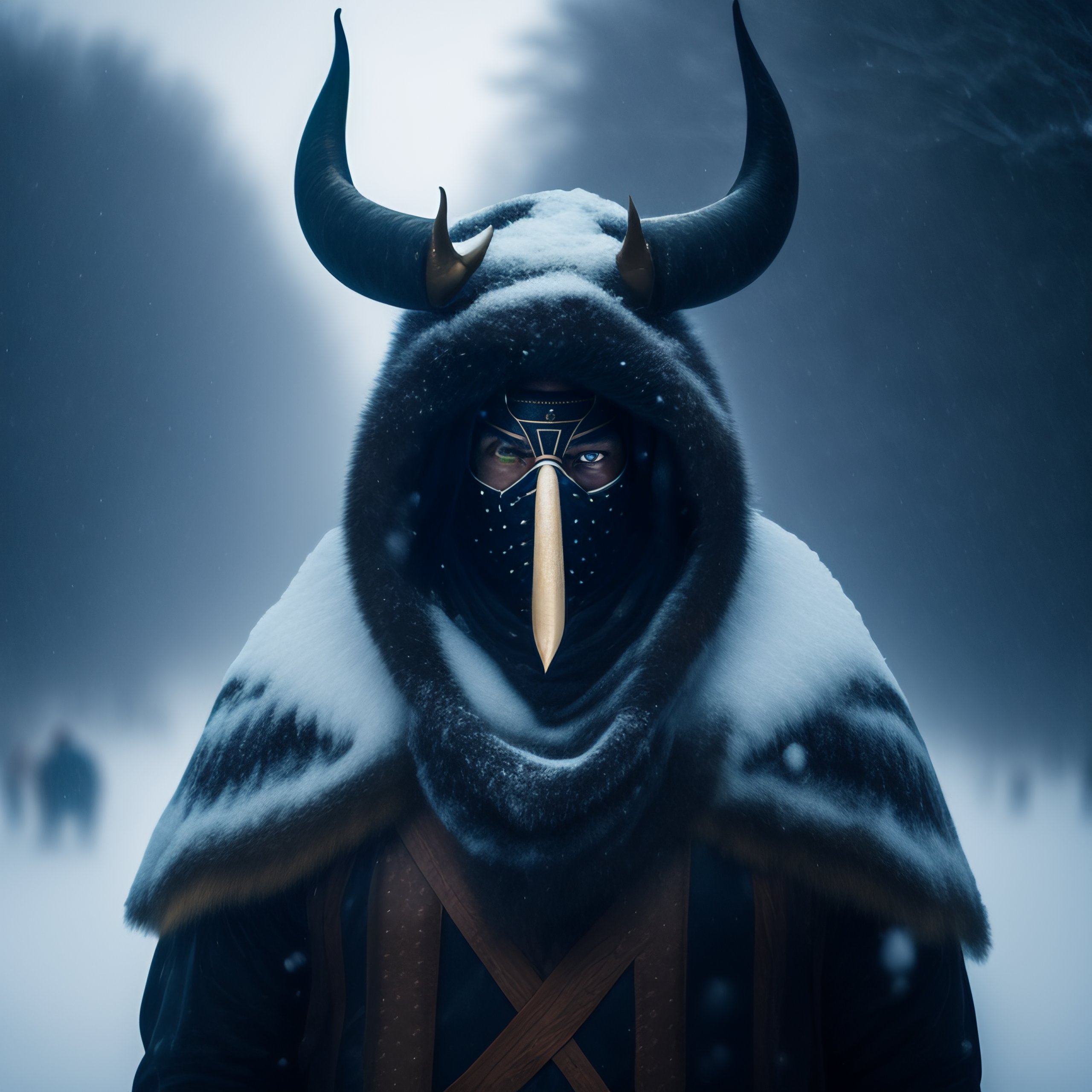 Lexica - Mysterious tribal man wearing a mask with big horns, no face ...