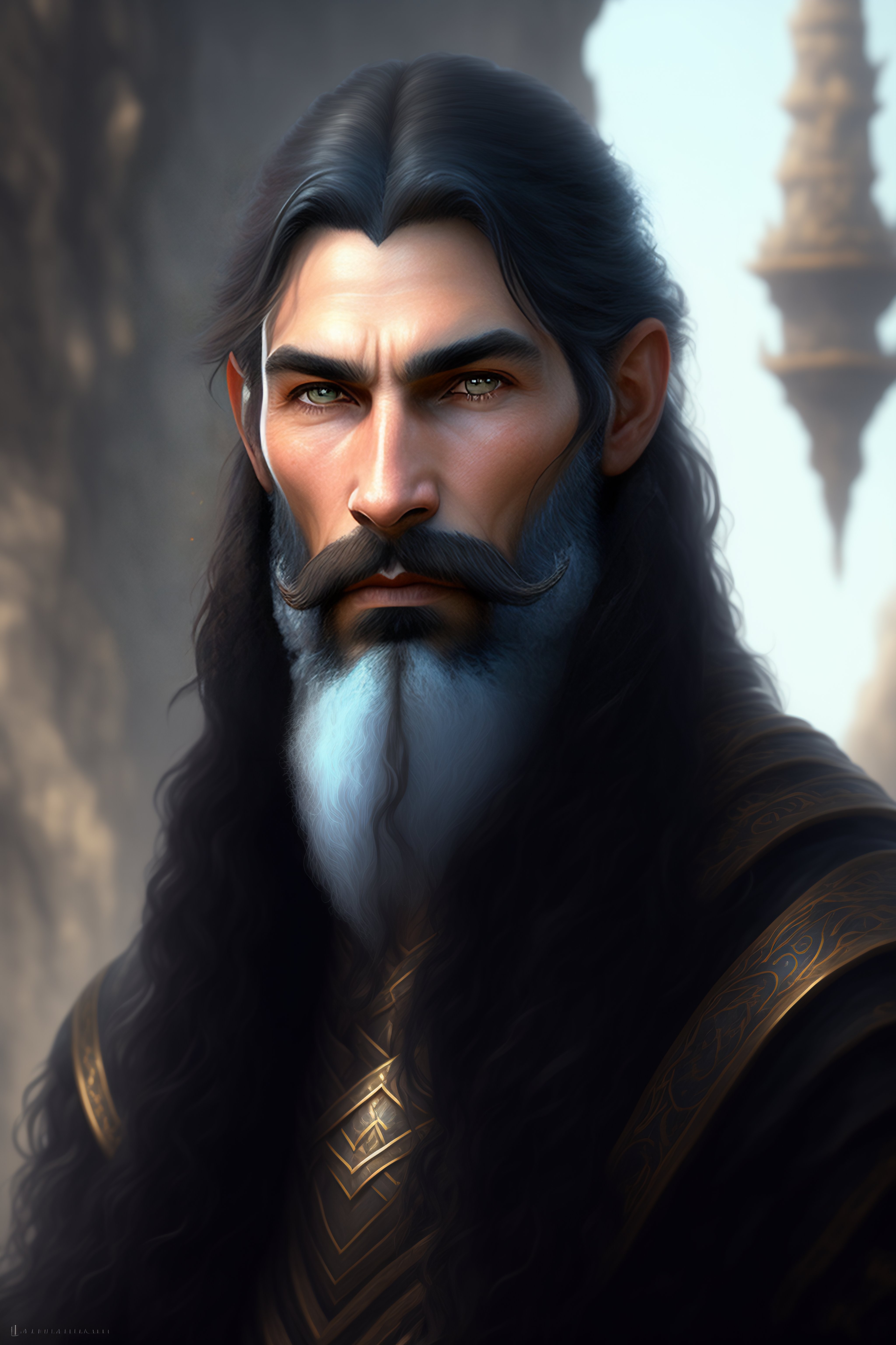 Lexica Wide Angle Middle Aged Male Caucasian Genasi From D And D Wizard Thin Faint Blue Skin 