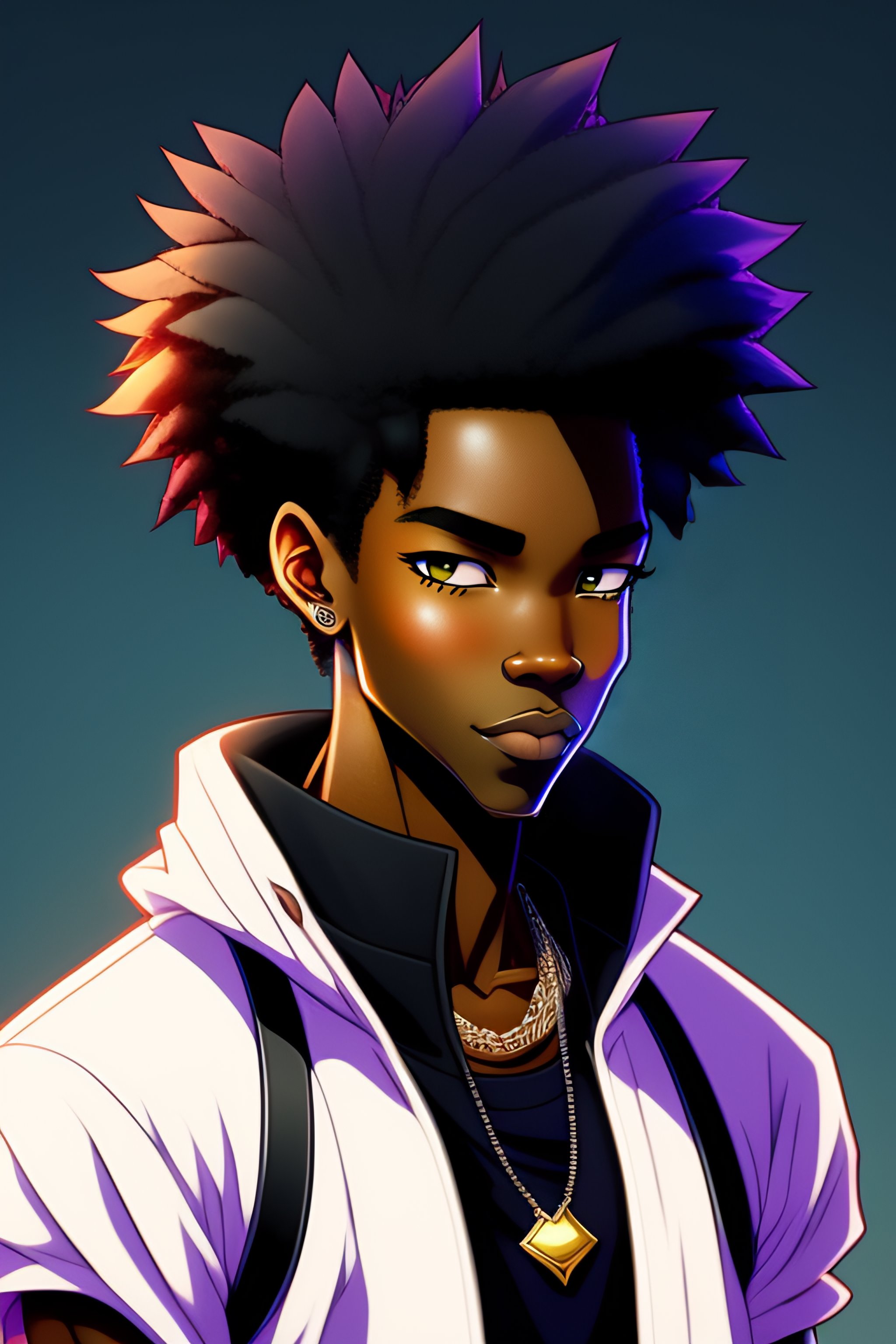 Lexica - A boondocks style art of very black skin anime darkest boy