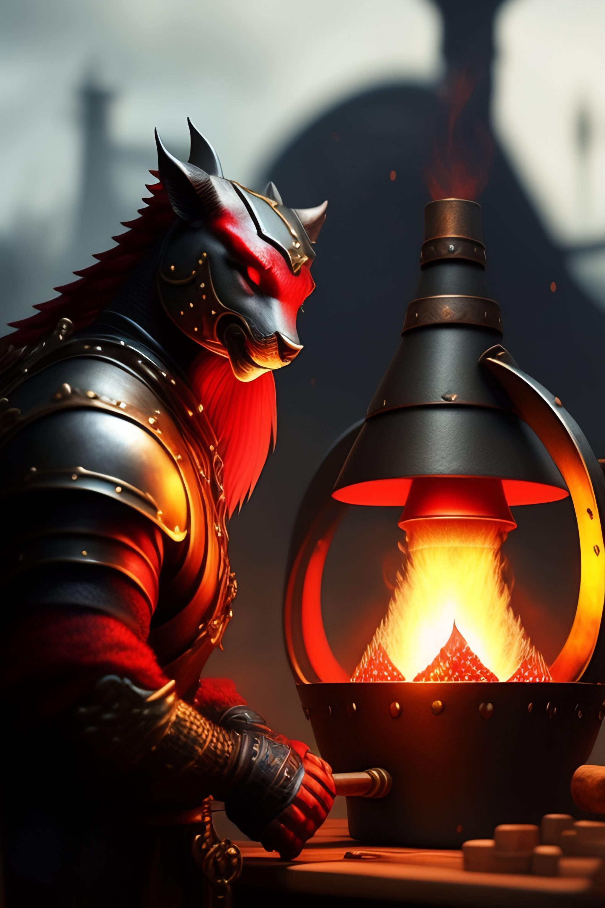 Lexica - Red dragon as a fantasy blacksmith