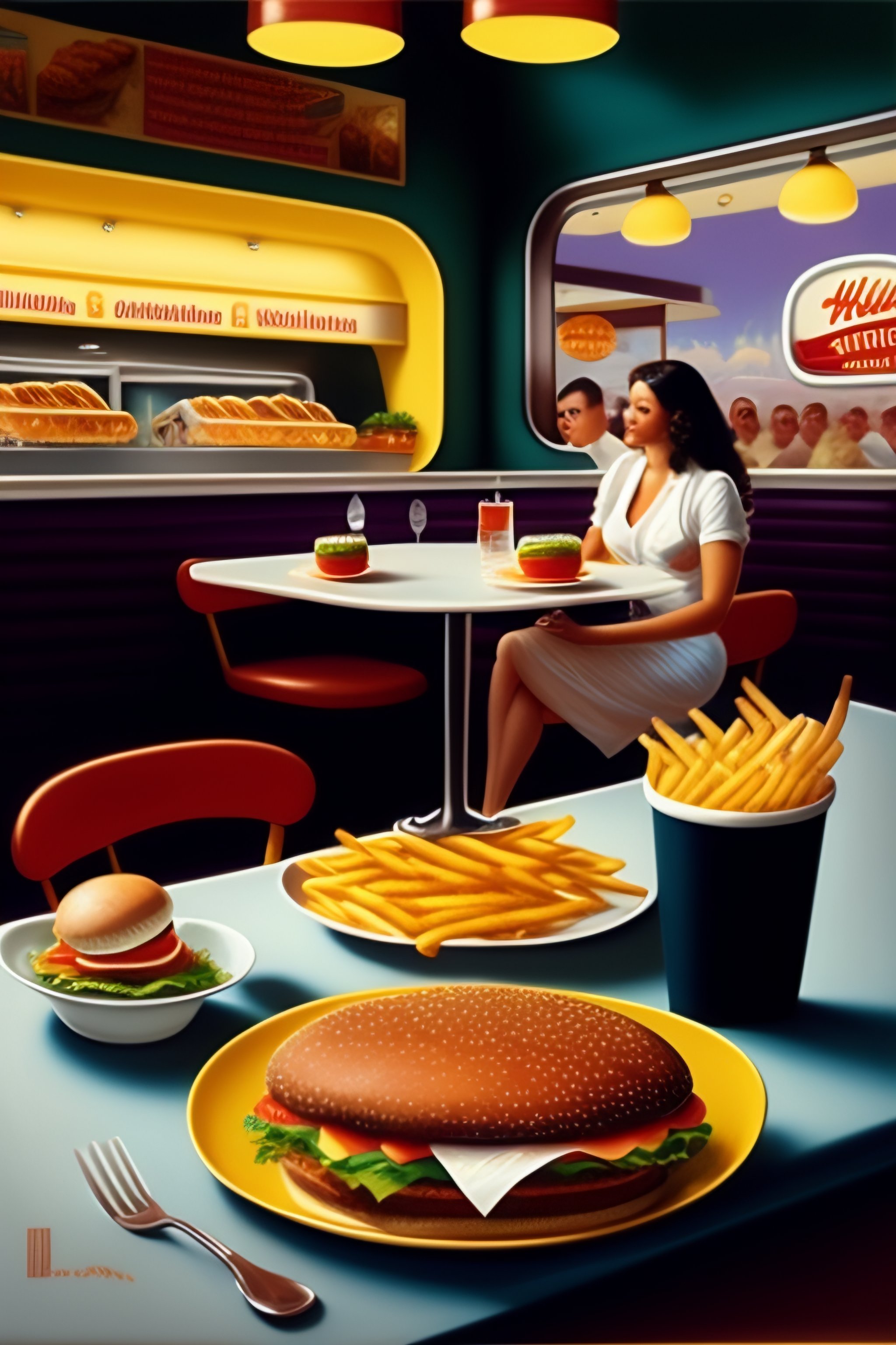 Lexica - A realistic view inside of a fast food restaurant, with people ...