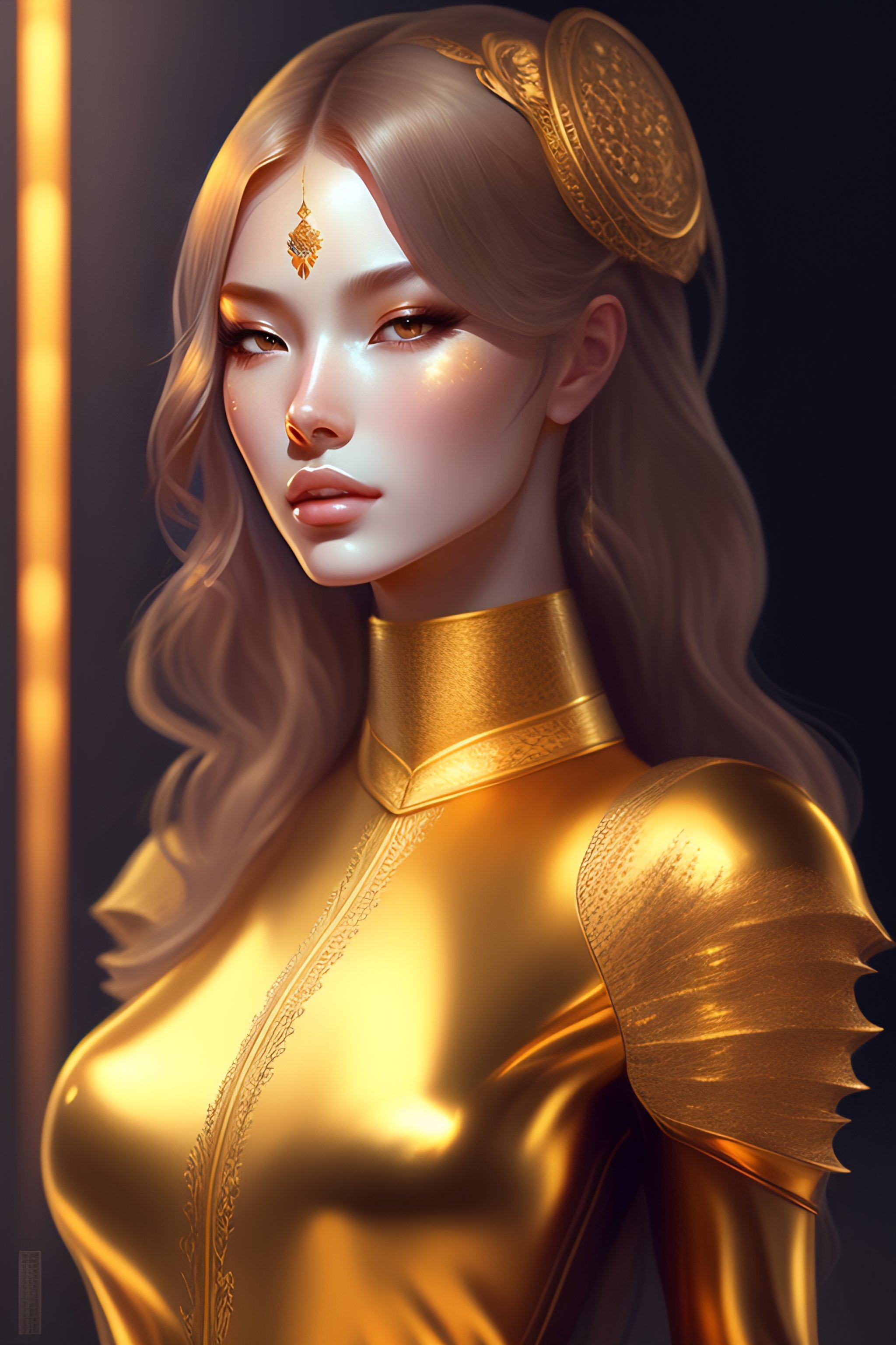 Lexica Portrait Knights Of Zodiac Girl Golden And Copper Shining Armor In The Void Skinny