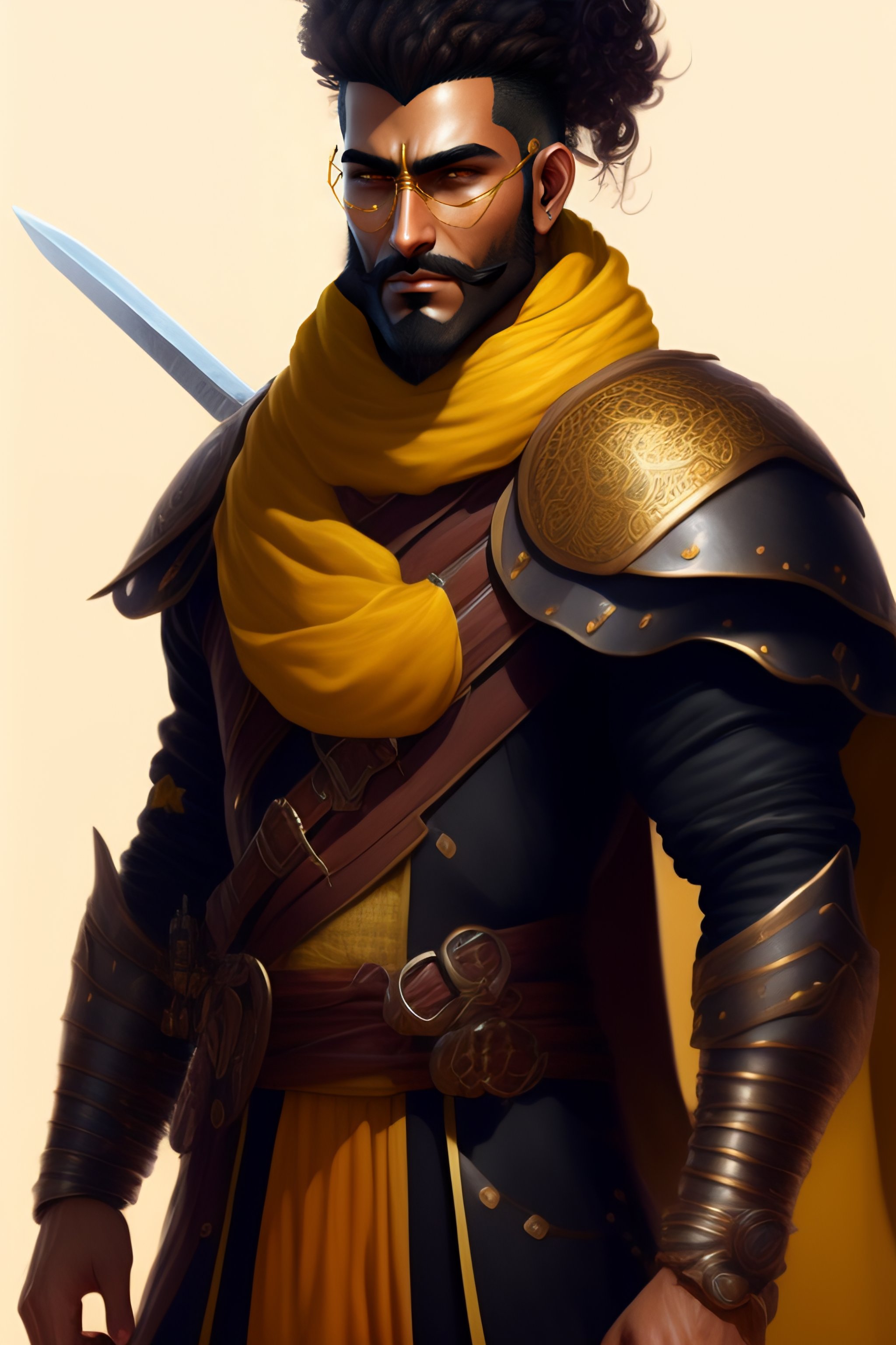 Lexica - Arab man light beard, curly hair, swordsman, modern, hero ...