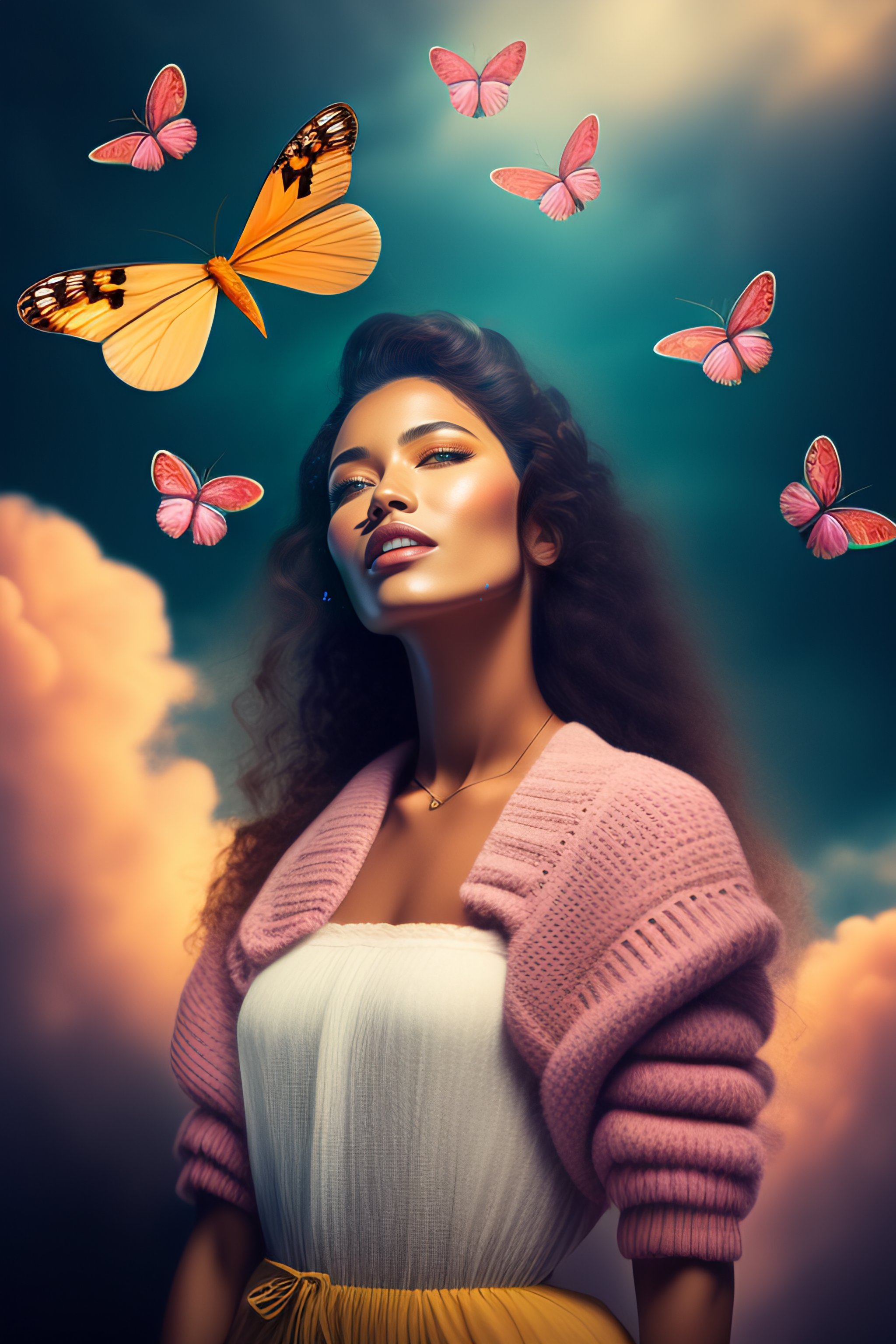 Lexica Girl throwing up butterflies woman