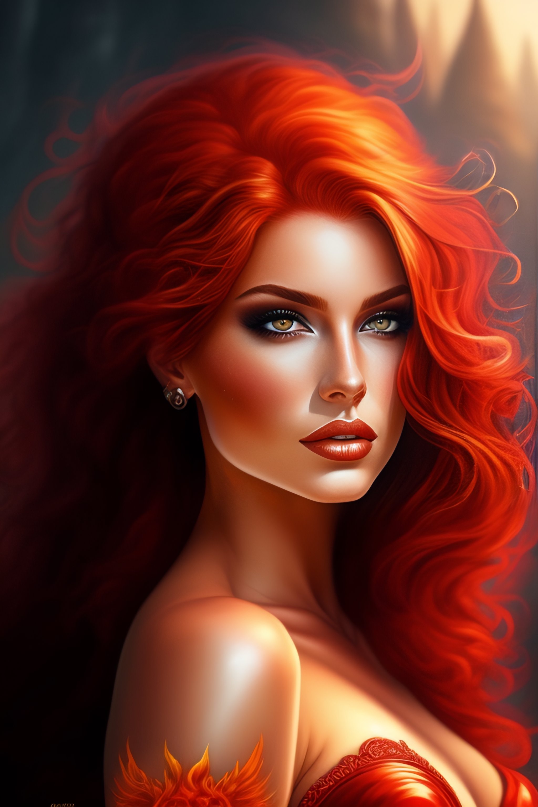 Lexica - Fiery redhed elemental woman beautifuly drawn