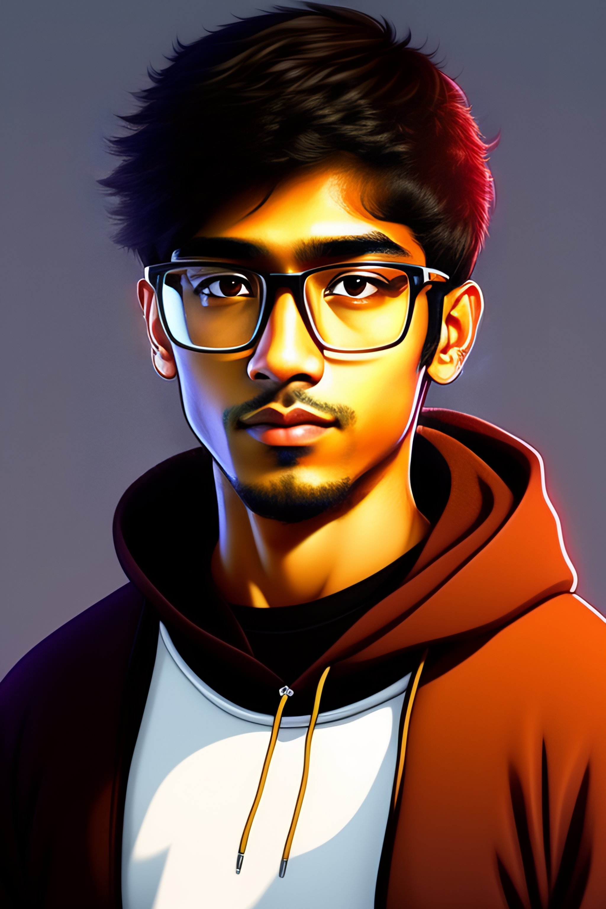 Lexica - Anime brown guy in hoodie, indian, coder, brown face, glasses ...