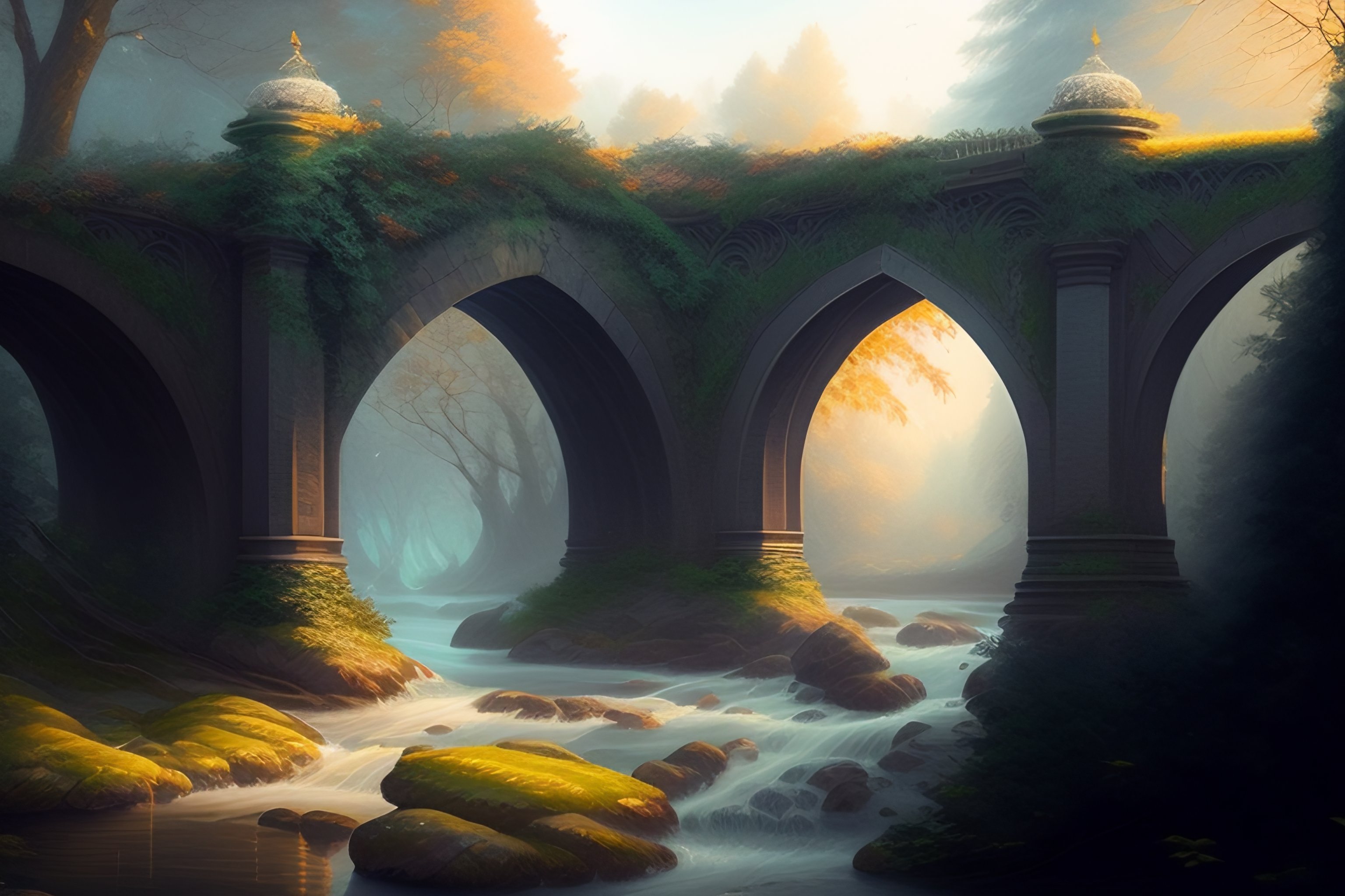 Lexica - Old bridge, ivy leaves graphic vectors at each border, fantasy ...