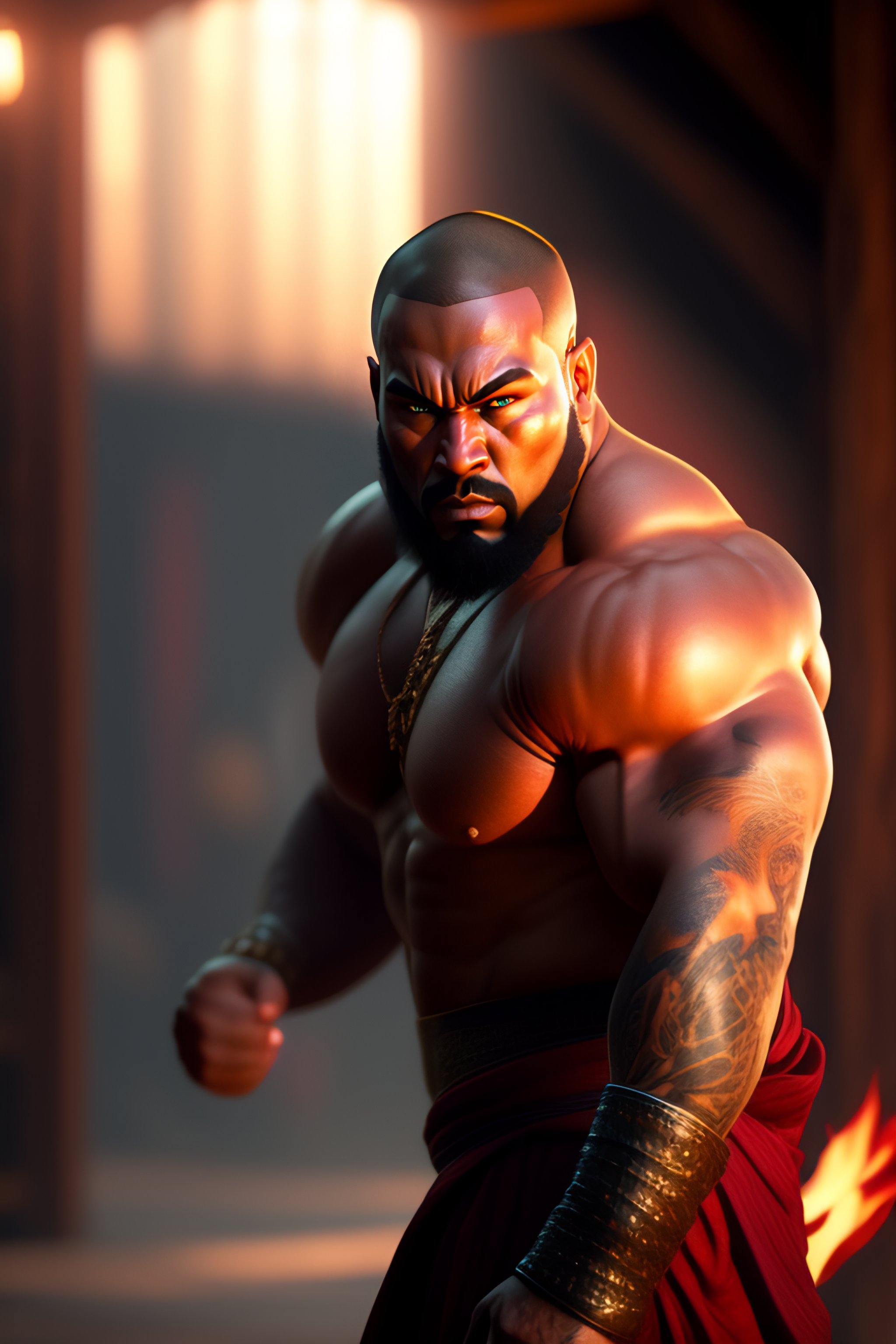 Lexica - Short DND monk man punching a monster greased up, only wearing ...